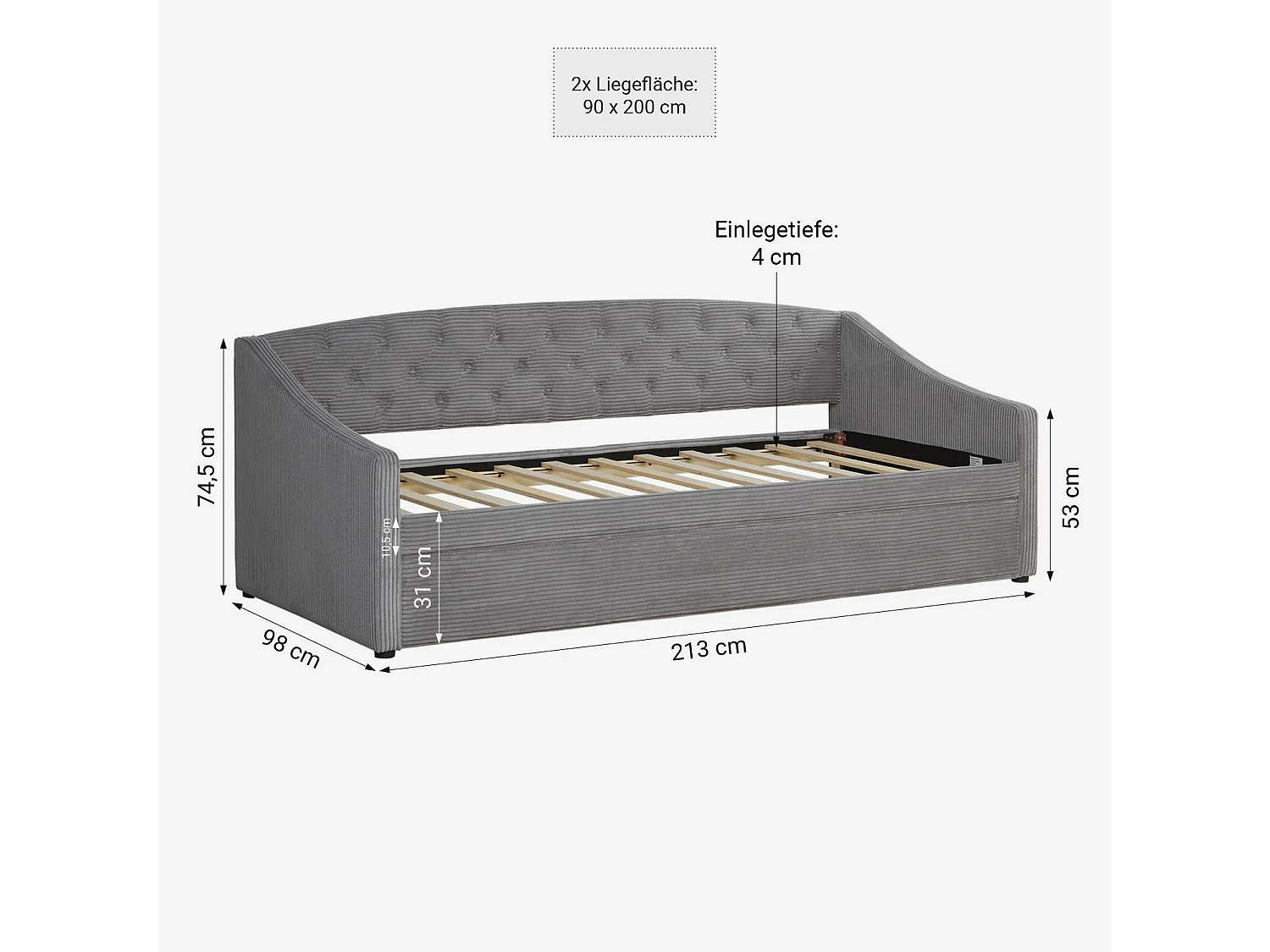 Schlafsofa 213x74,5x98 cm grau