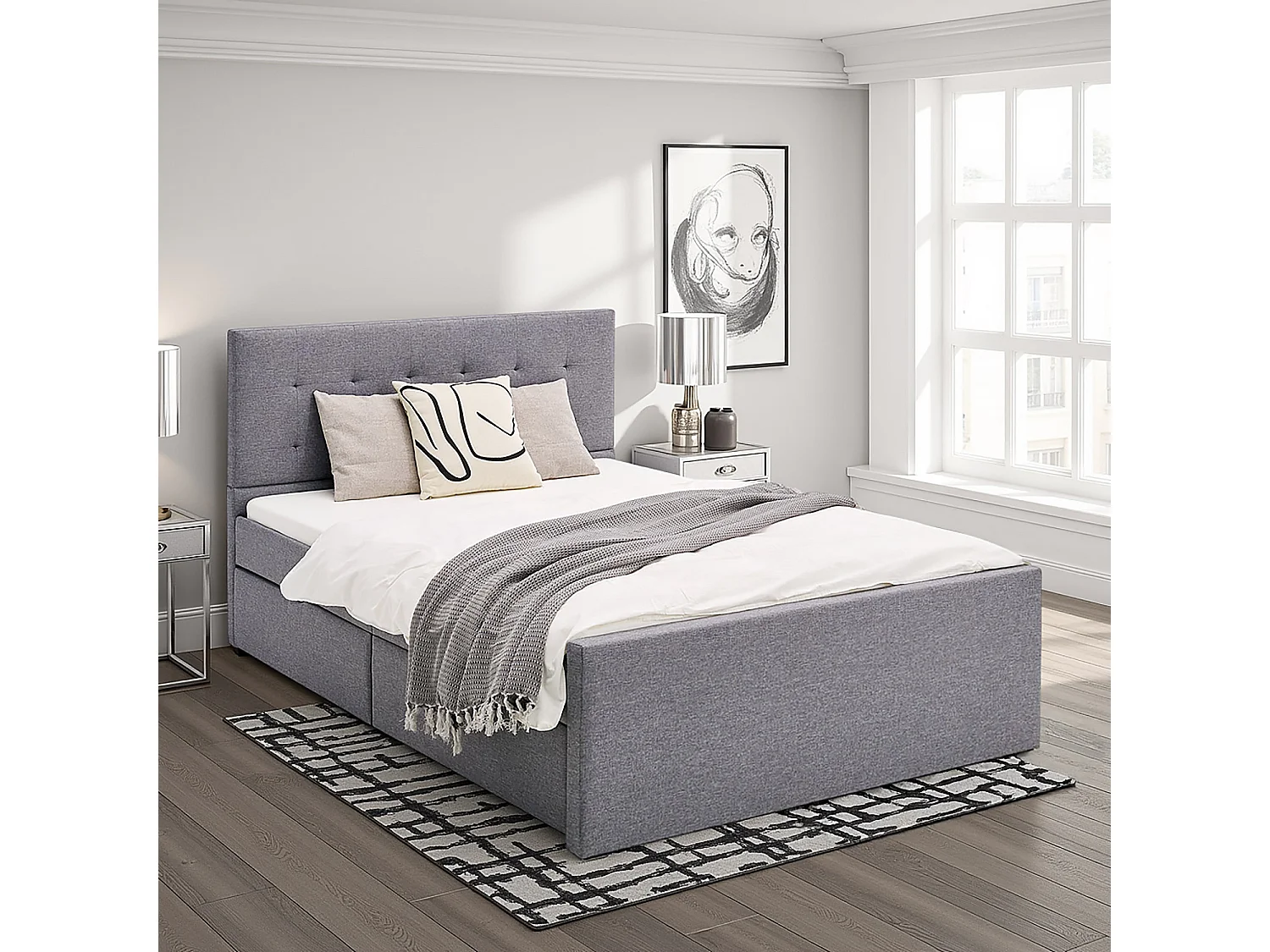 Tapicerowane łóżko 140x200 cm ciemnoszare