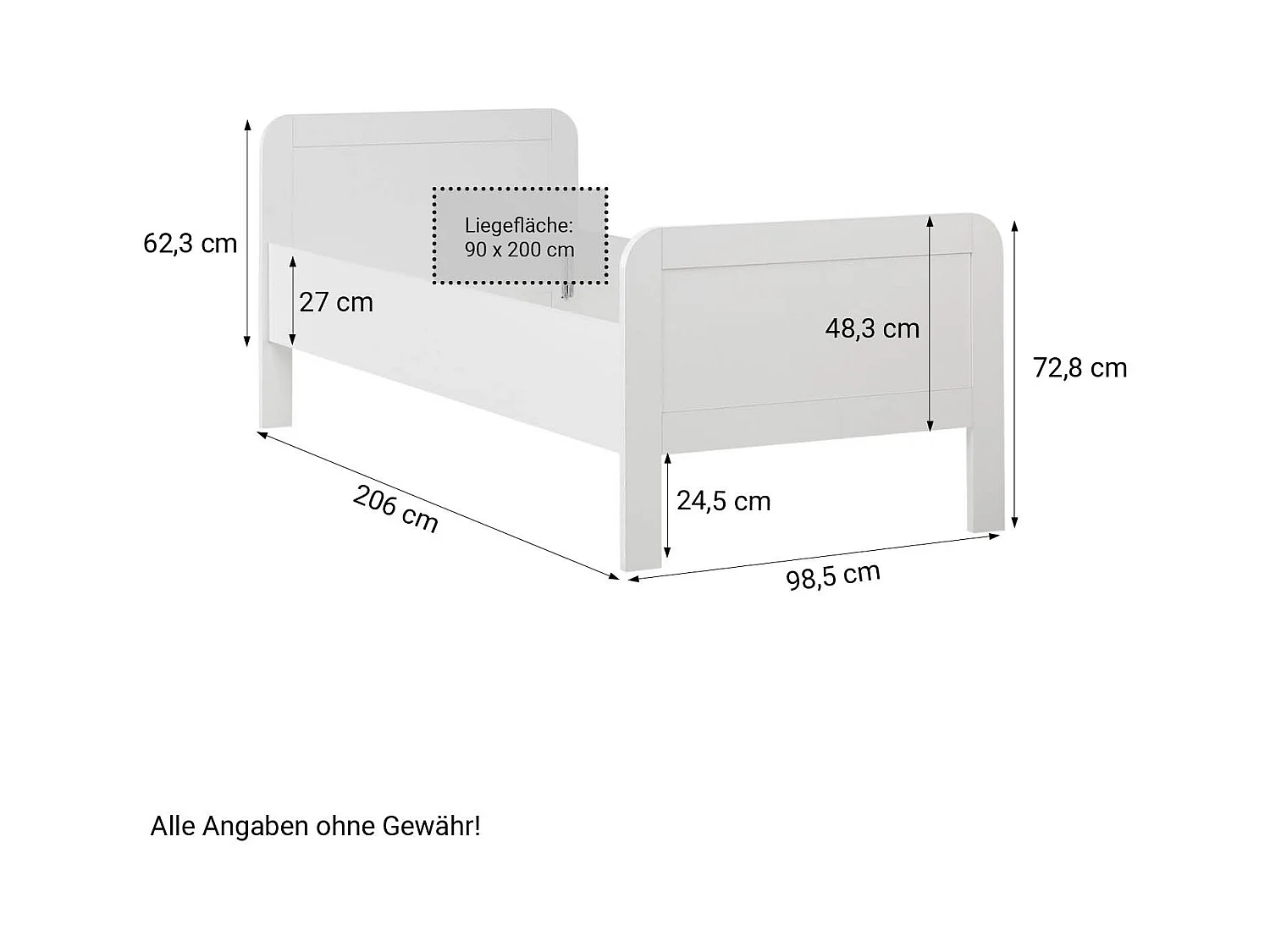 Bett 90x200 cm weiß Senior