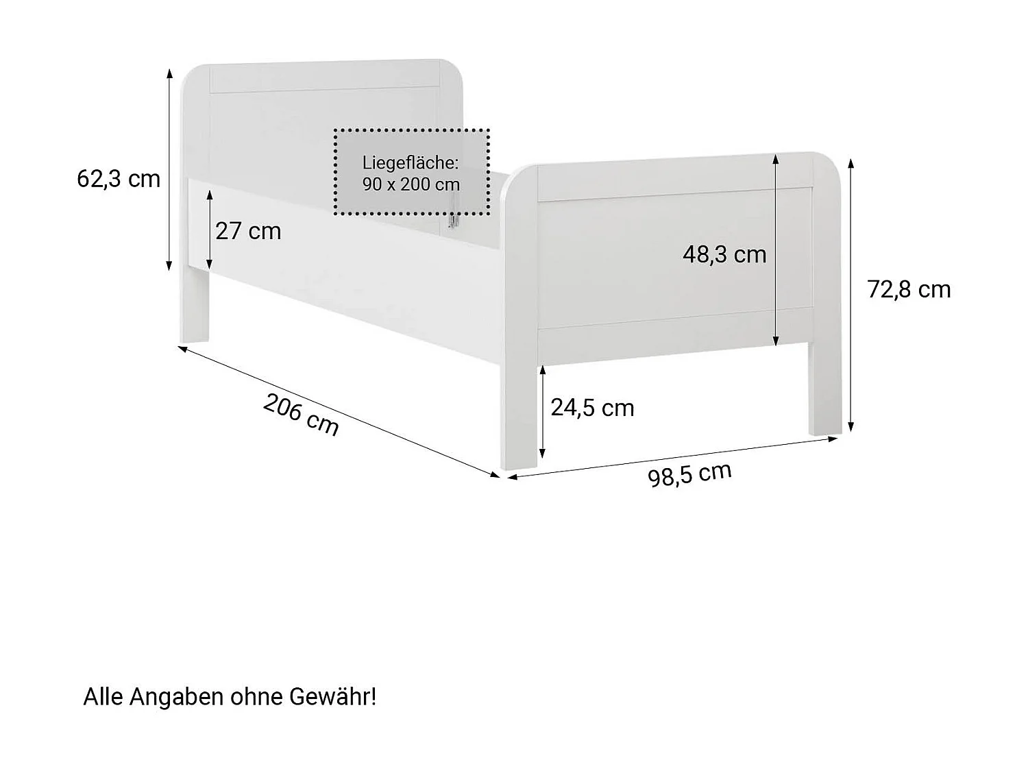 Bett 90x200 cm weiß Senior