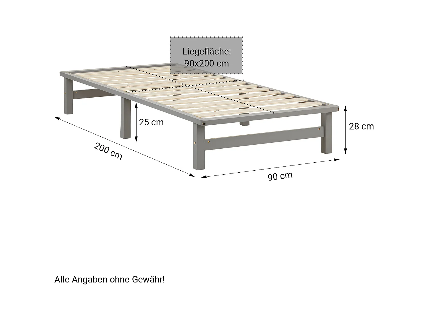 Bett 90x200 cm grau Palettenholz