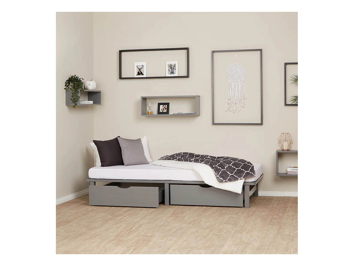 Bett 90x200 cm grau Palettenholz