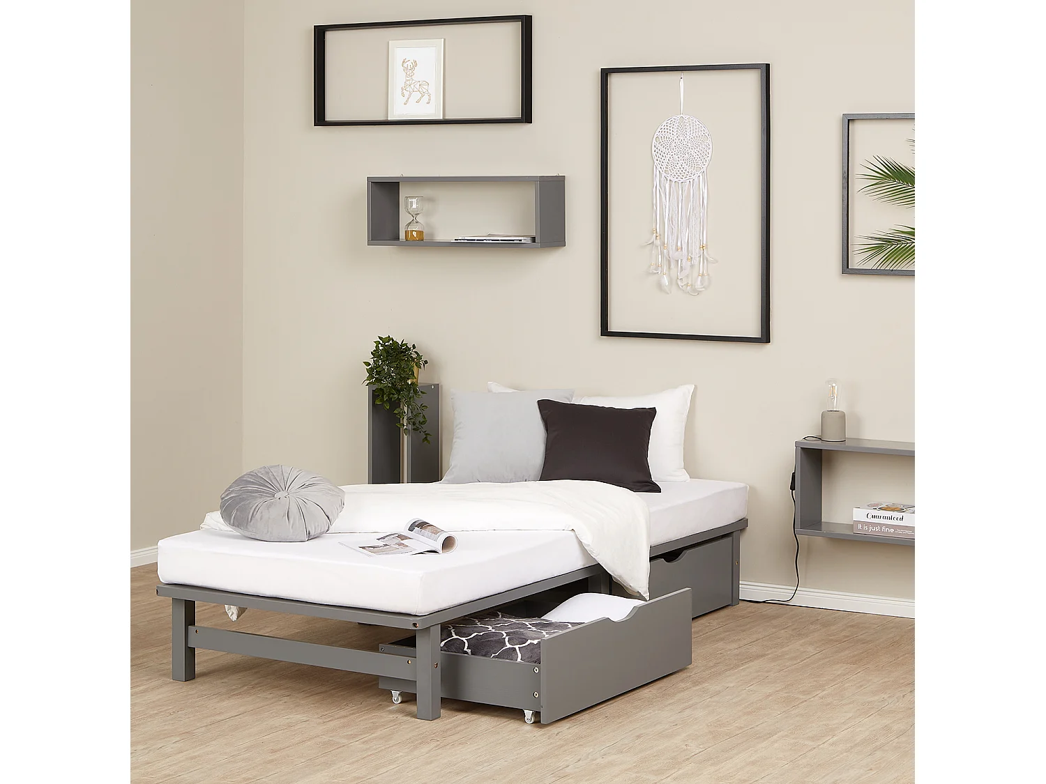 Łóżko 90x200 cm szare Paleta