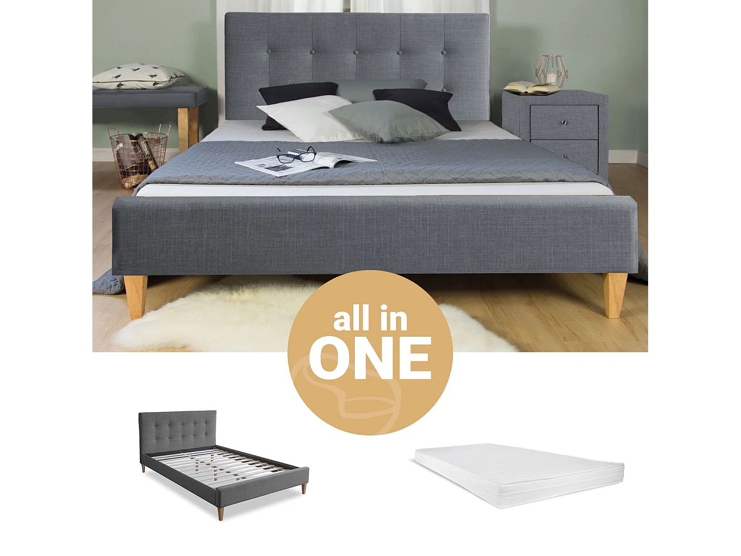 Lit rembourré 120x12x200 cm gris