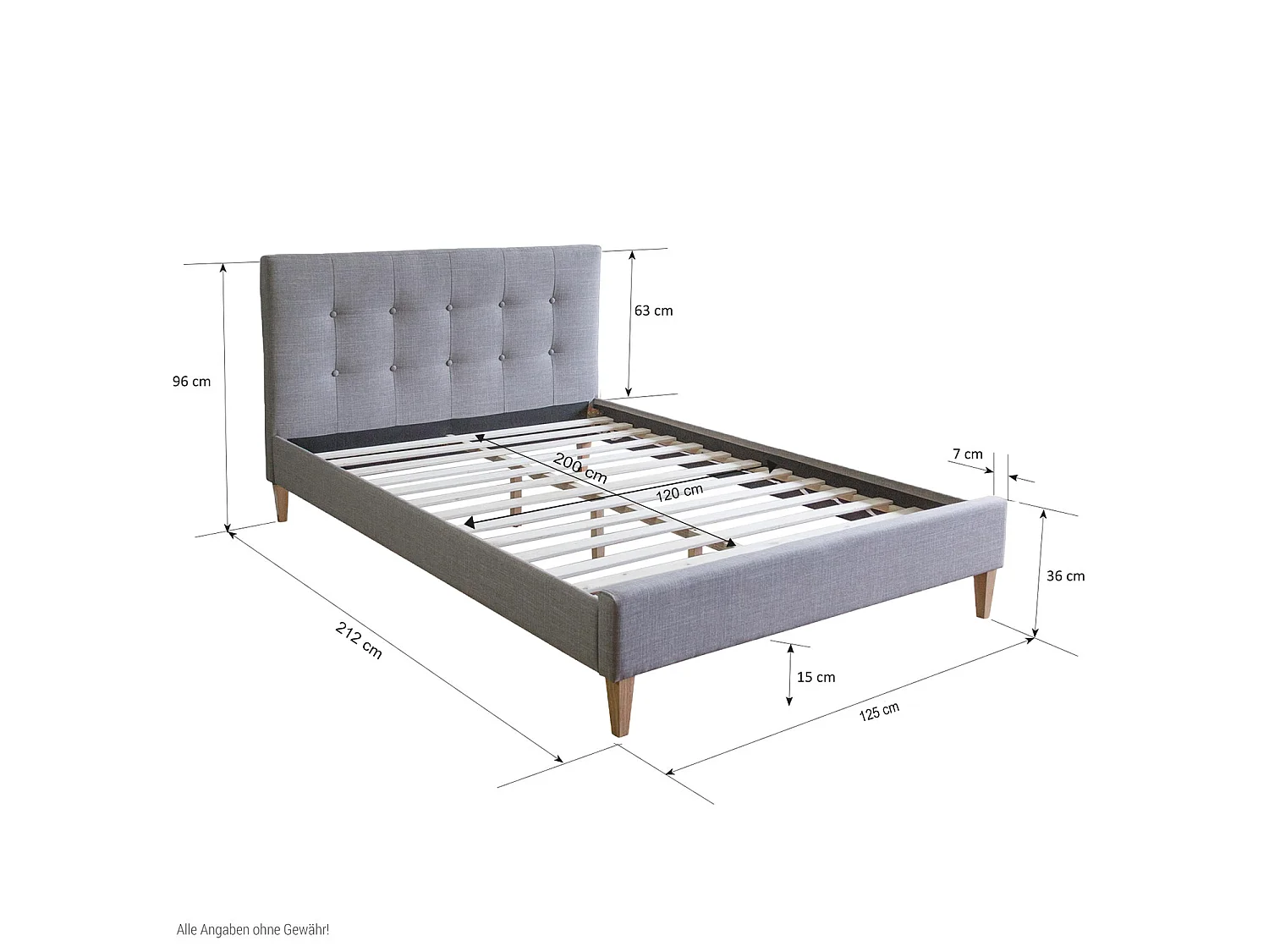 Lit rembourré 120x12x200 cm gris