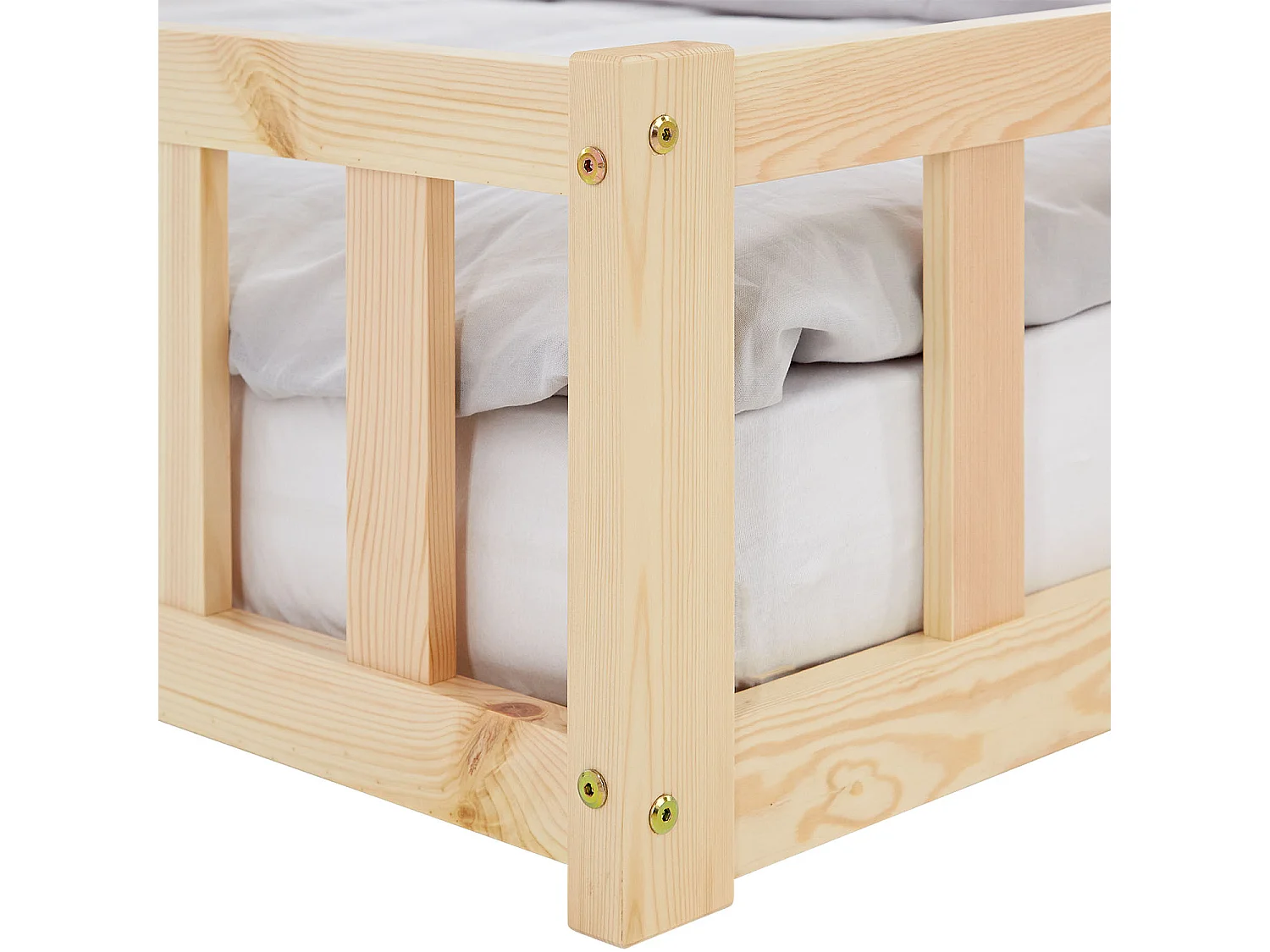 Lit pour Enfant au Sol 120x200 cm Naturel Massif Lit Simple pour Enfants