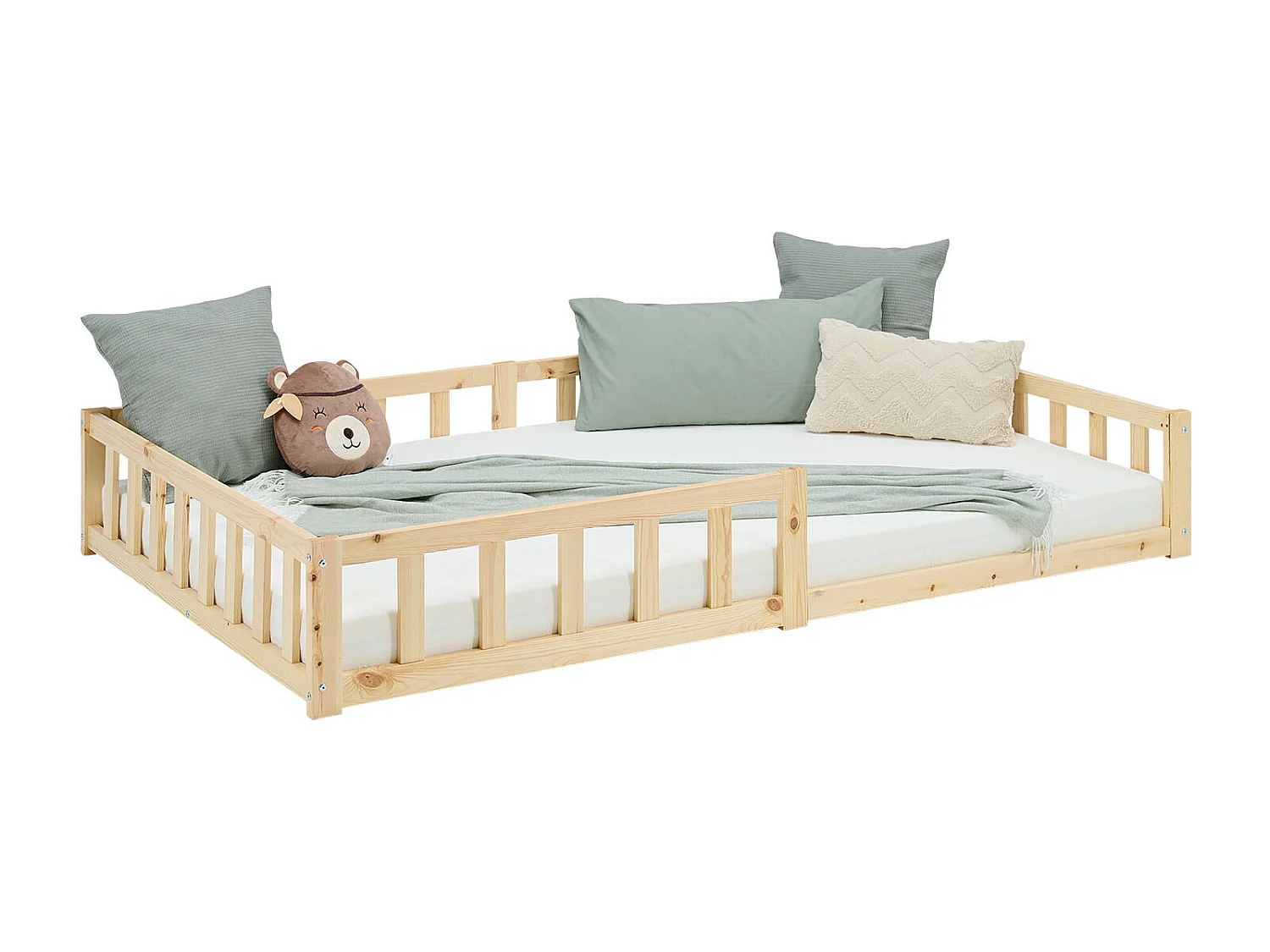 Lit pour Enfant au Sol 120x200 cm Naturel Massif Lit Simple pour Enfants