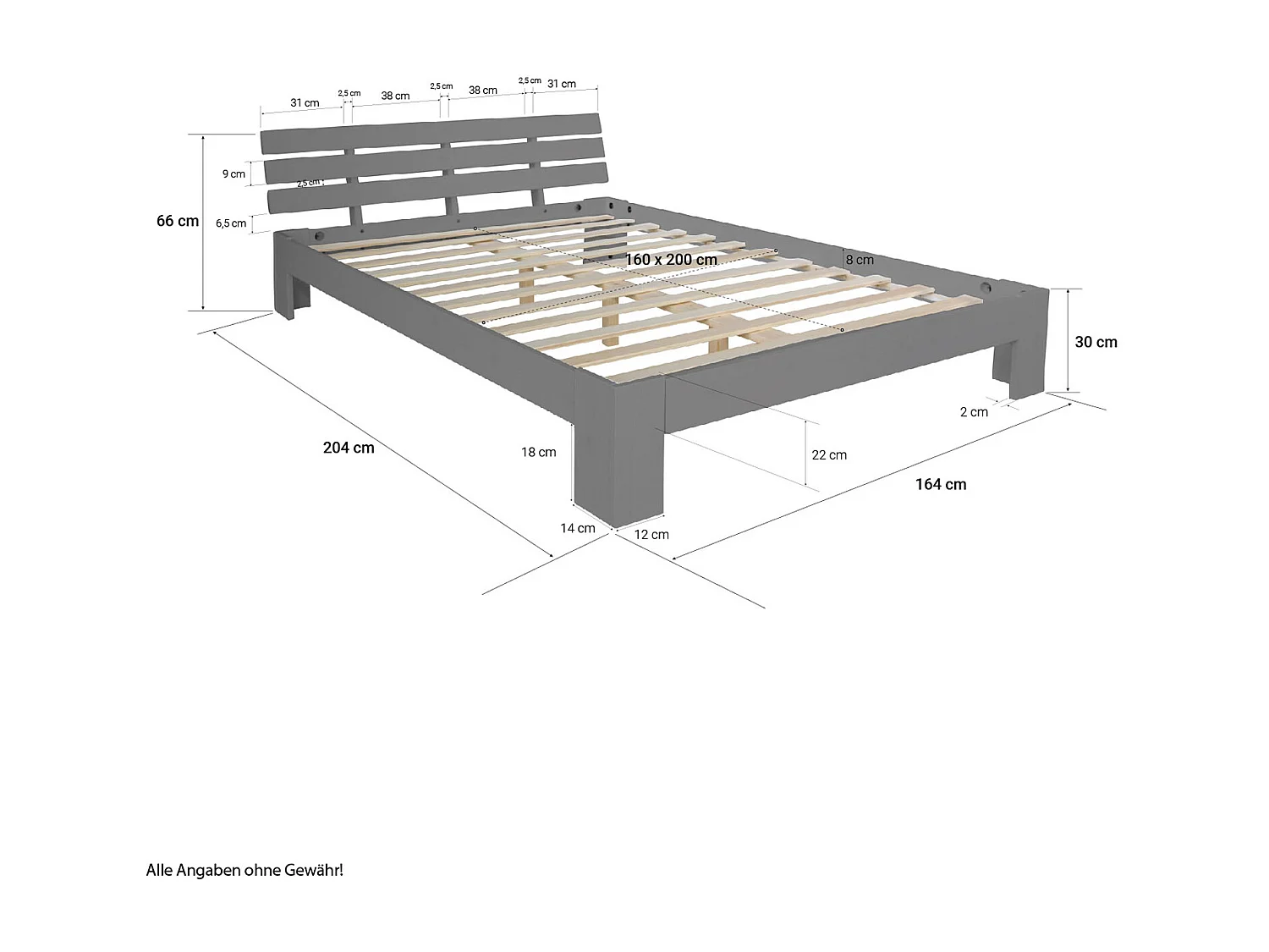 Tweepersoonsbed 160x200 cm Grijze dennenhouten bedframe