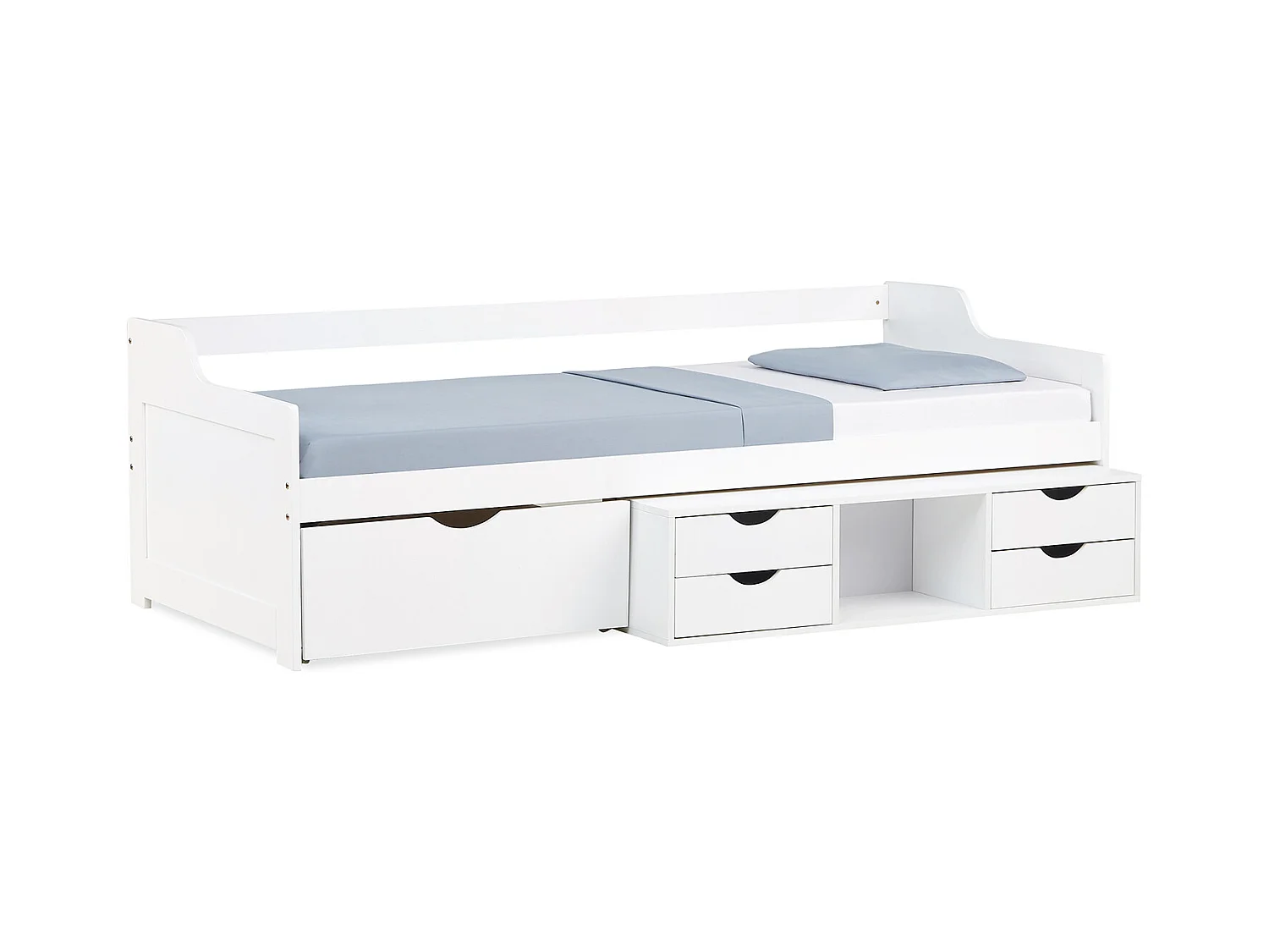 Einzelbett 90x200 cm weiß, Kabinenbett mit Stauraumschubladen