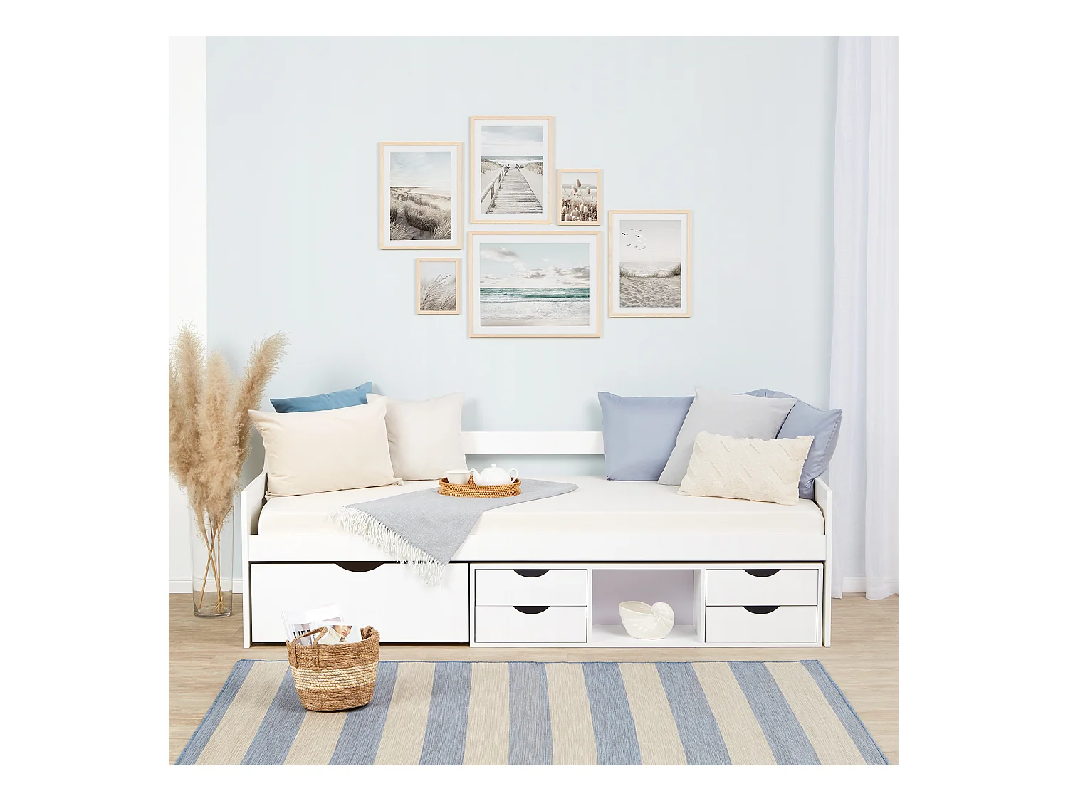 Einzelbett 90x200 cm weiß, Kabinenbett mit Stauraumschubladen