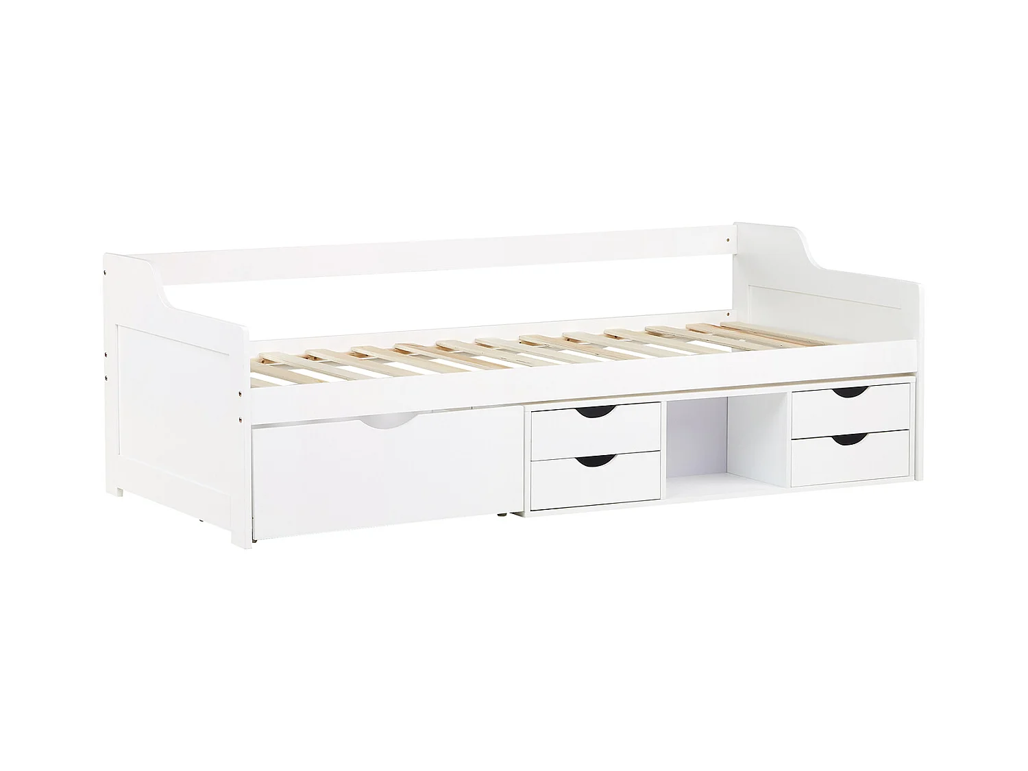 Einzelbett 90x200 cm weiß, Kabinenbett mit Stauraumschubladen