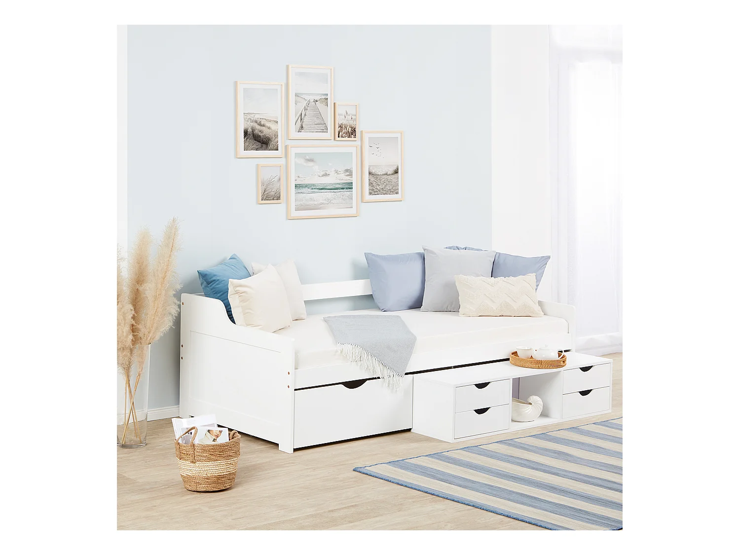 Einzelbett 90x200 cm weiß, Kabinenbett mit Stauraumschubladen