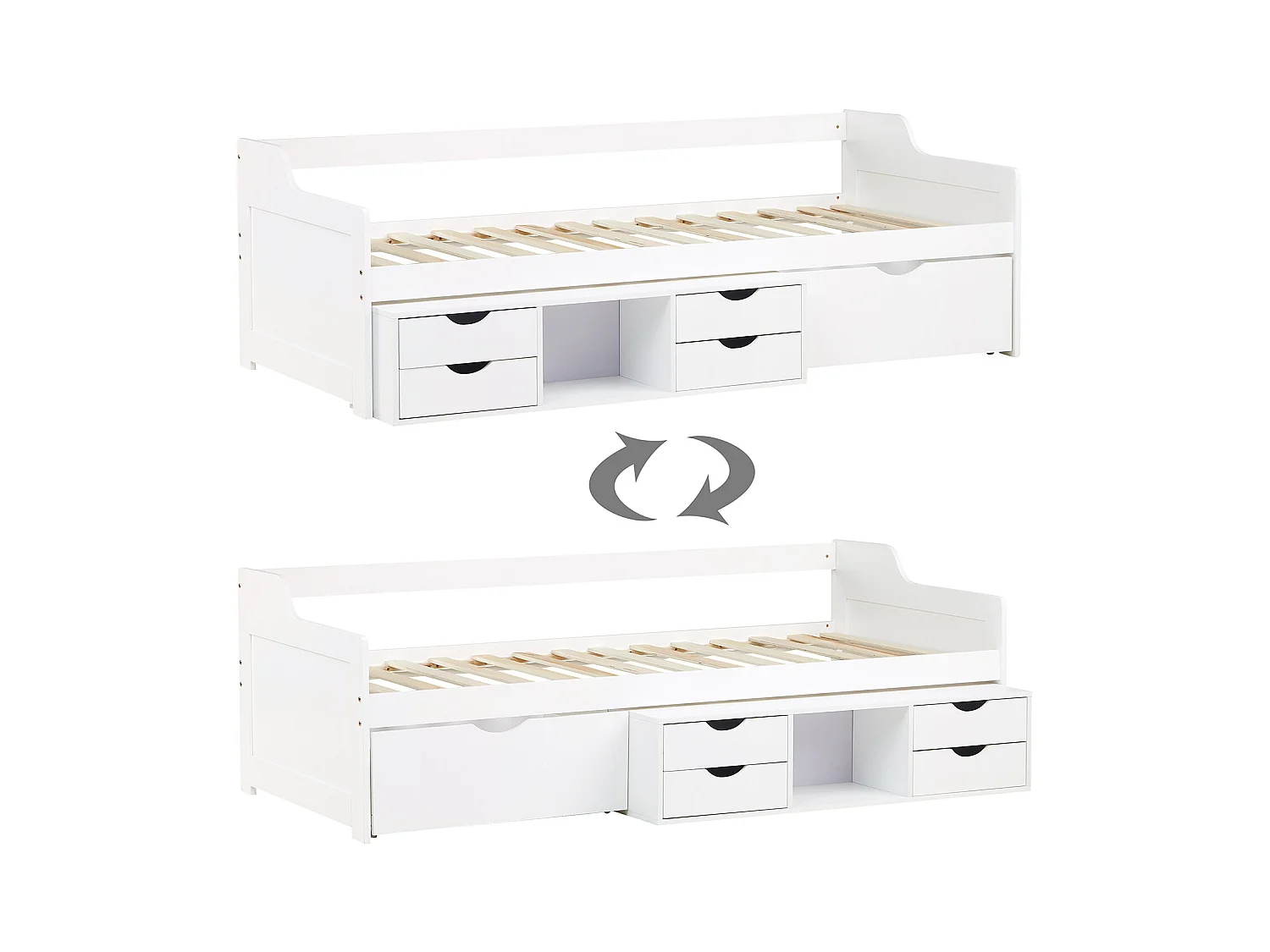 Einzelbett 90x200 cm weiß, Kabinenbett mit Stauraumschubladen