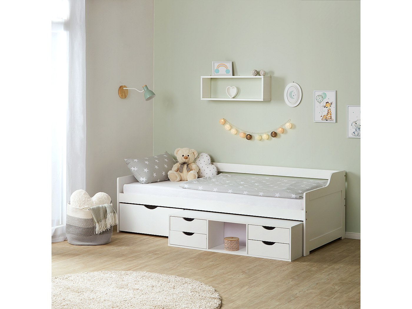 DHP Dakota Letto Singolo Imbottito Con Cassetti Contenitori - Bianco PU, Struttura Con Doghe, Salvaspazio - 4