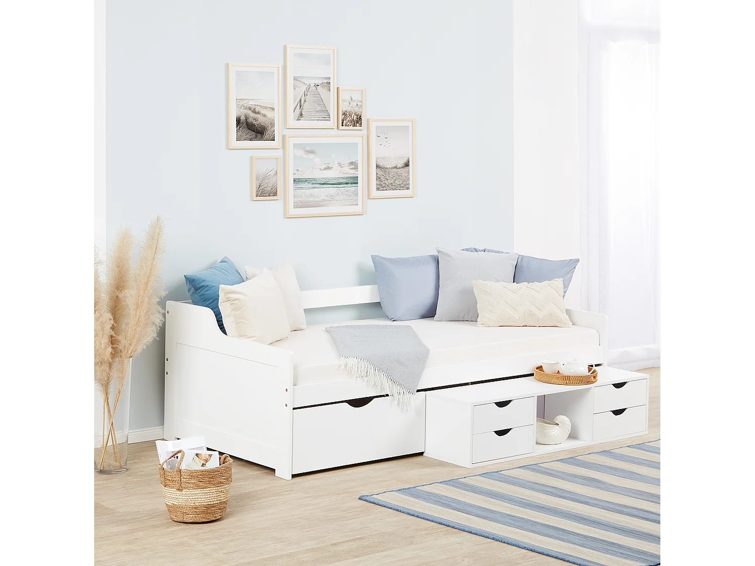 Eenpersoonsbed 90x200 cm wit cabine opbergladen