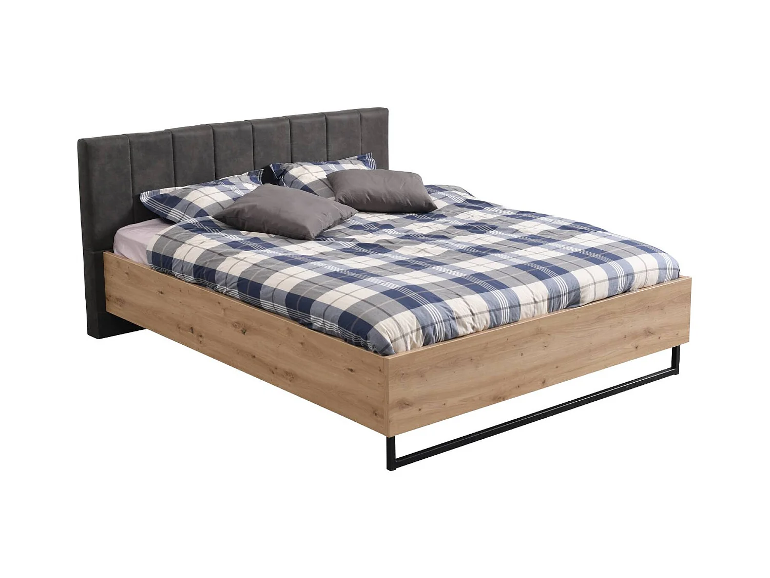 Letto matrimoniale 197,5x94x212 cm tessuto grigio rovere