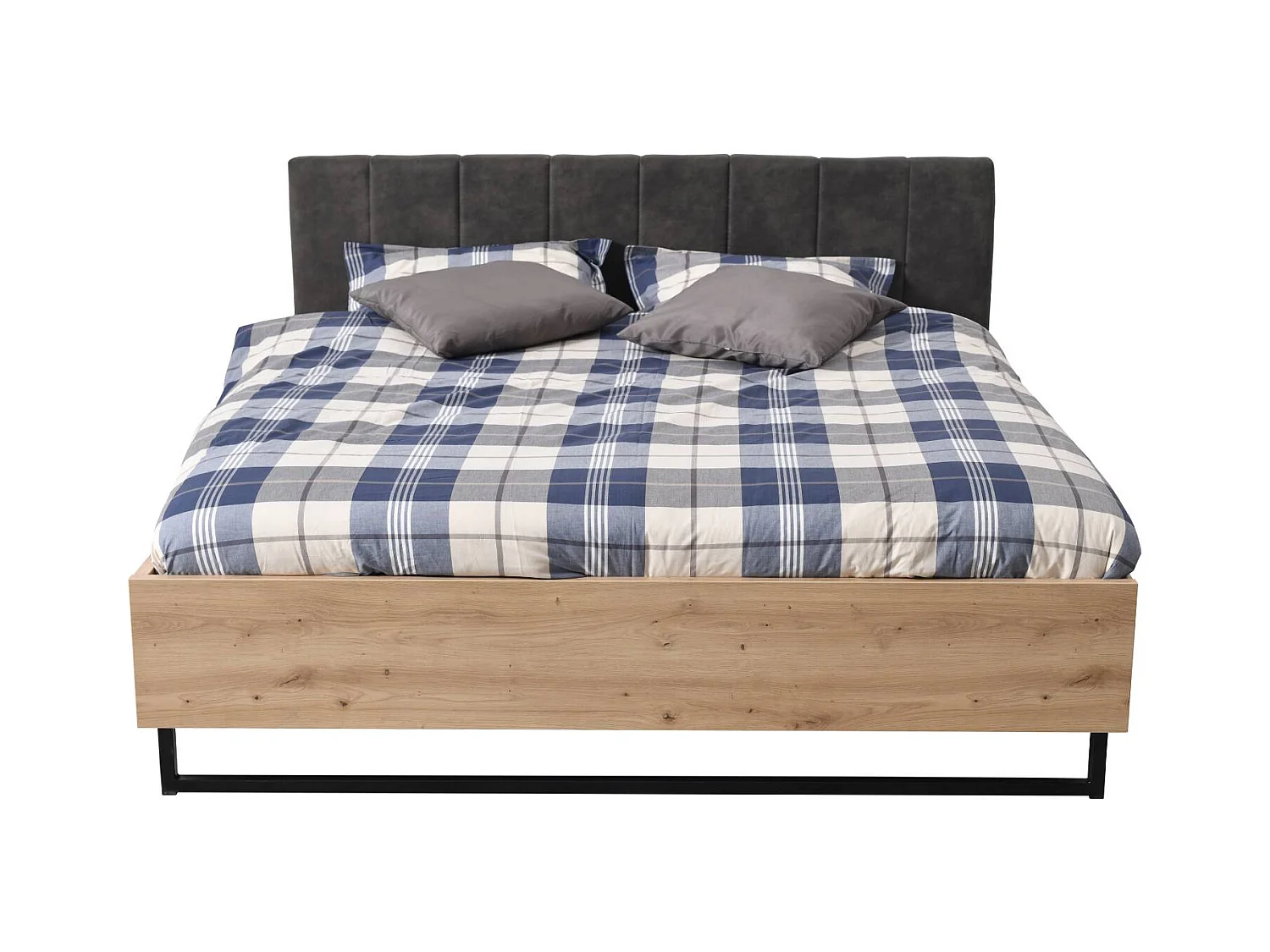 Letto matrimoniale 197,5x94x212 cm tessuto grigio rovere