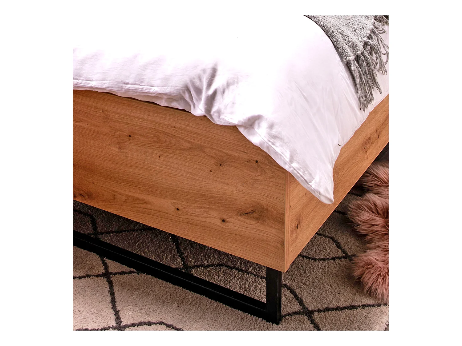 Letto matrimoniale 197,5x94x212 cm tessuto grigio rovere