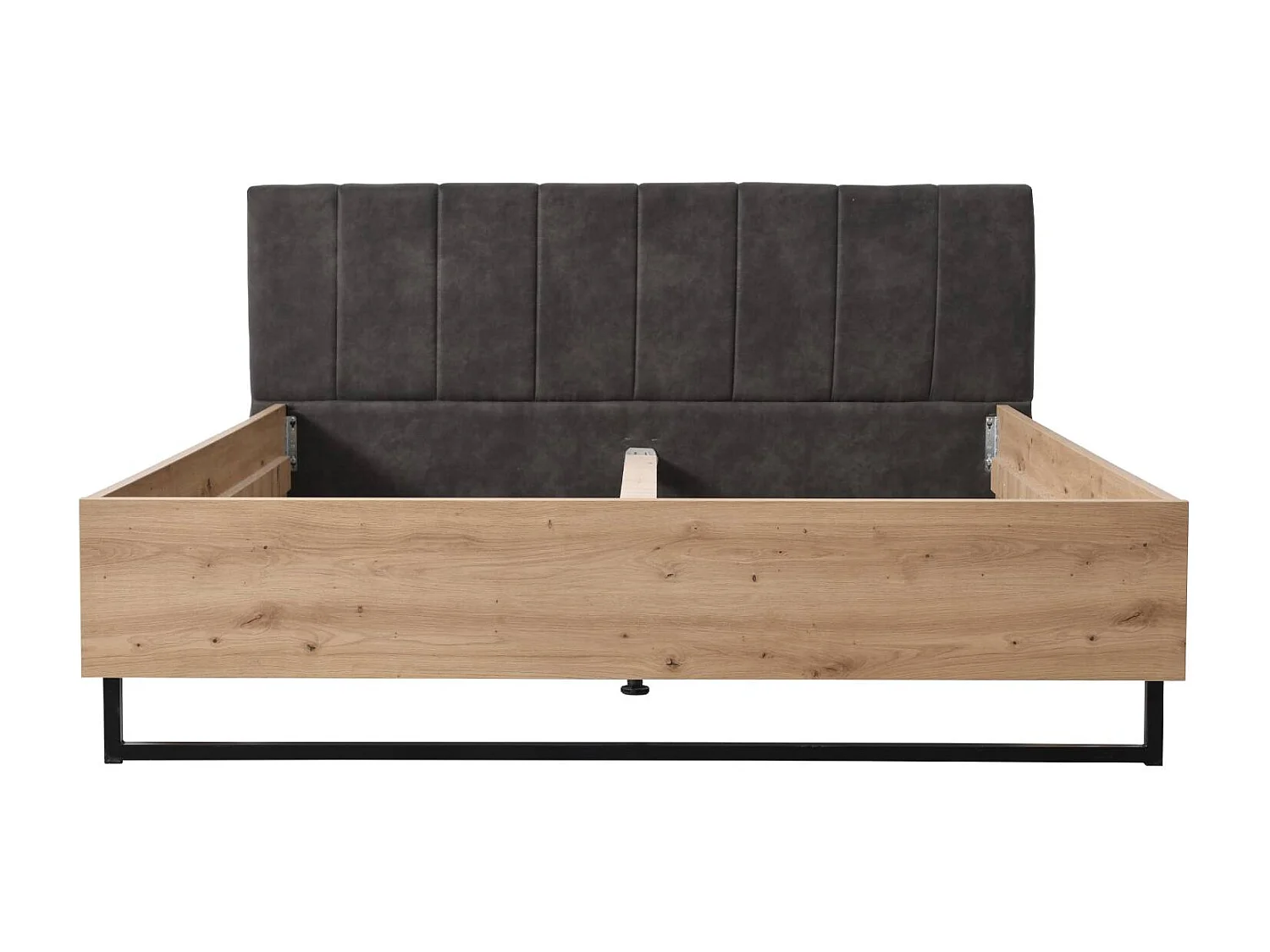 Łóżko podwójne 197,5x94x212 cm szare tkanina dąb