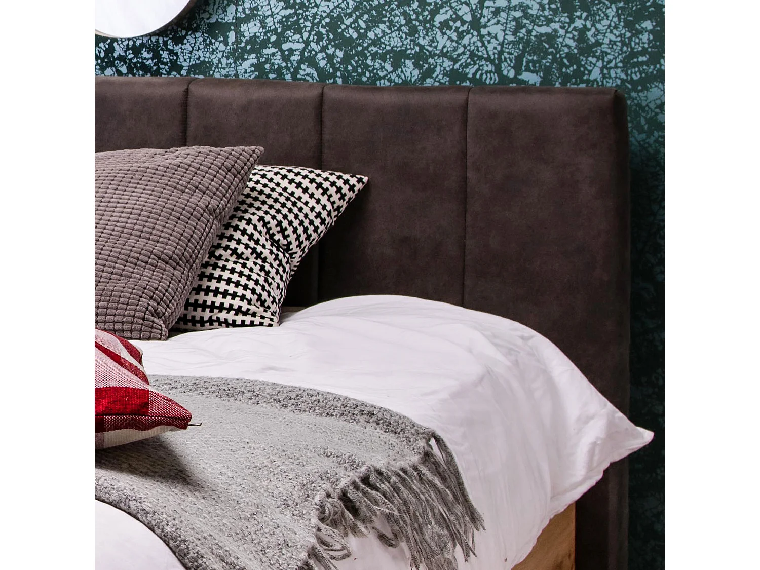 Łóżko podwójne 197,5x94x212 cm szare tkanina dąb