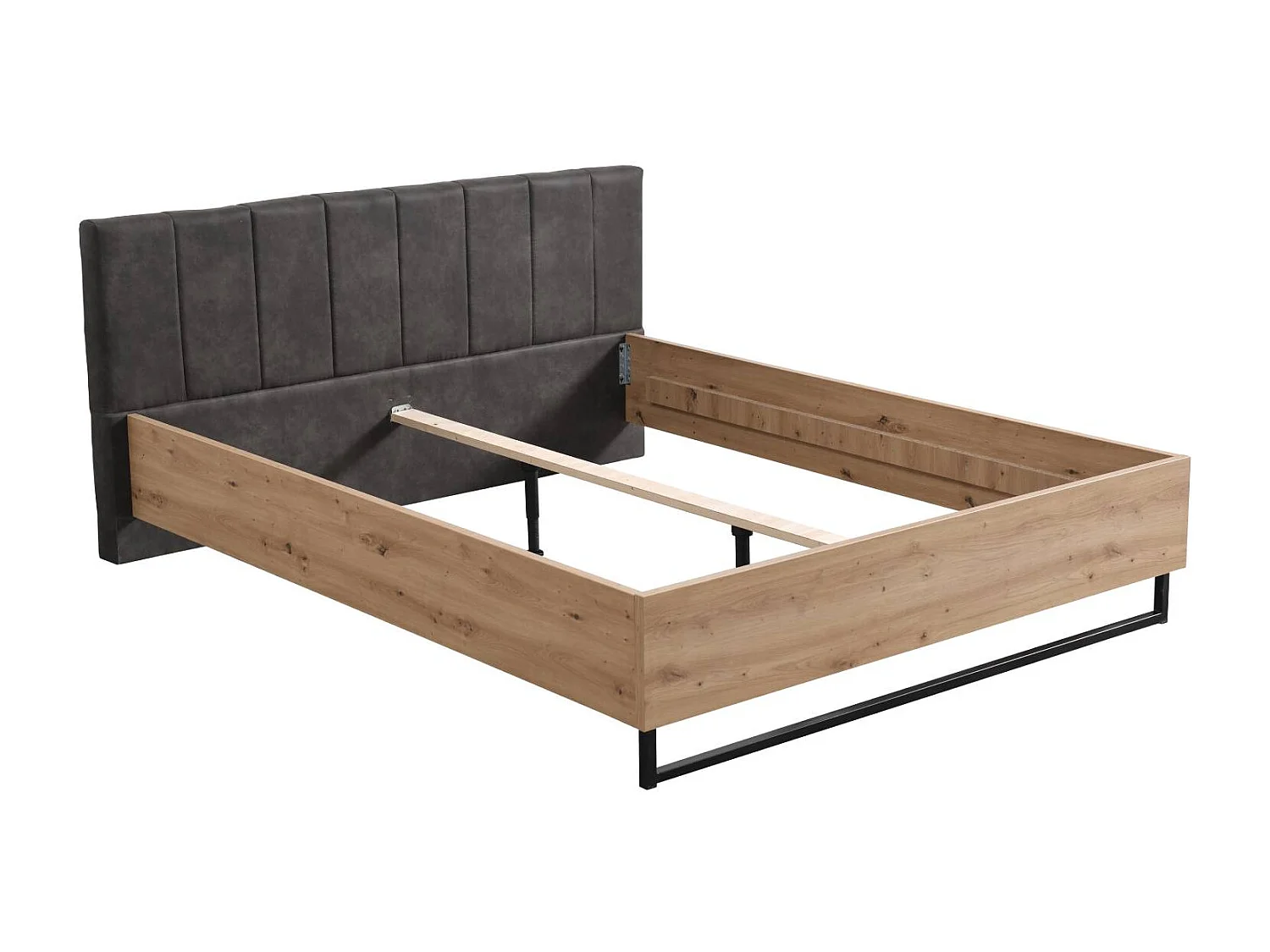 Łóżko podwójne 197,5x94x212 cm szare tkanina dąb