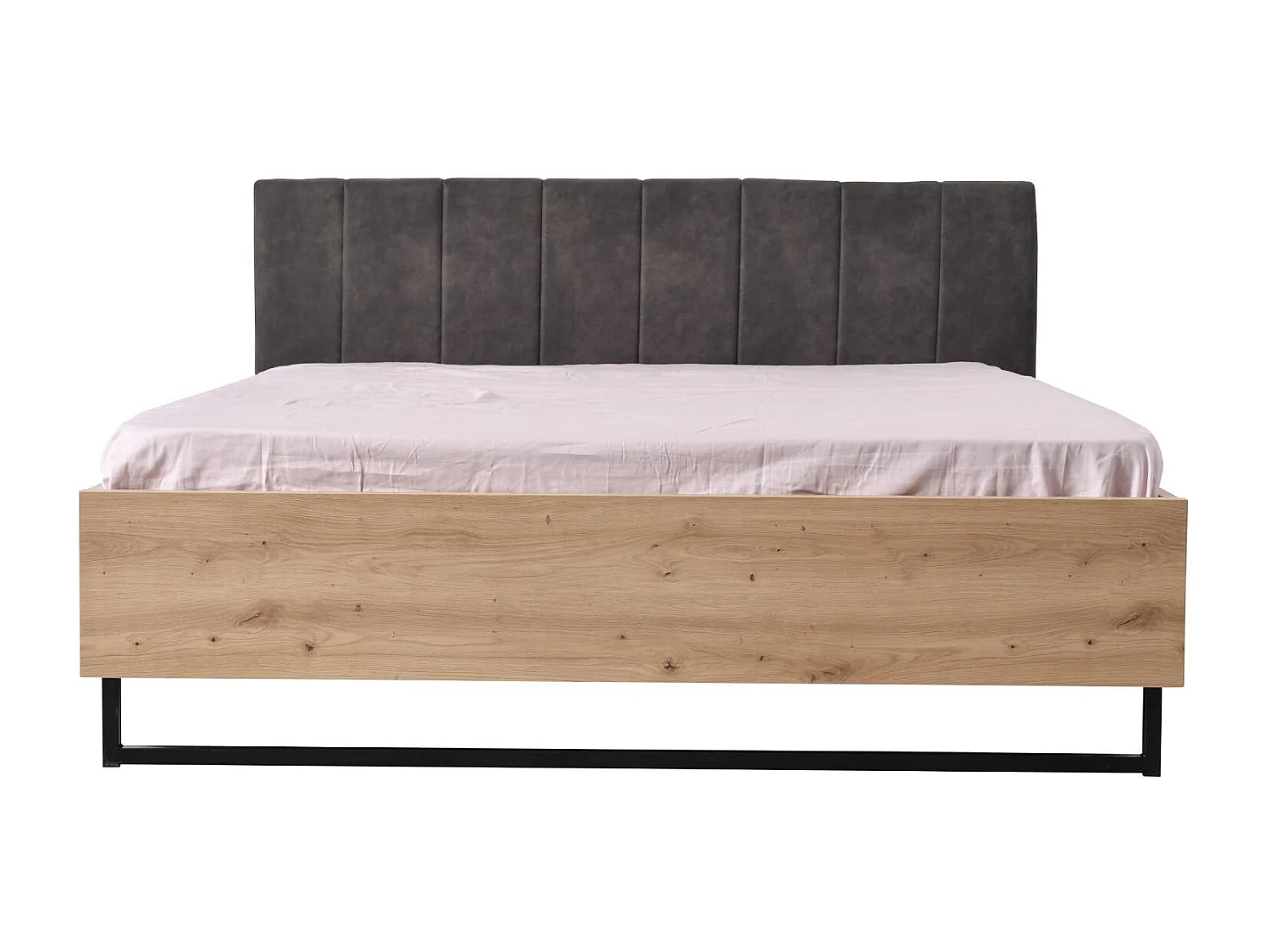 Łóżko podwójne 197,5x94x212 cm szare tkanina dąb