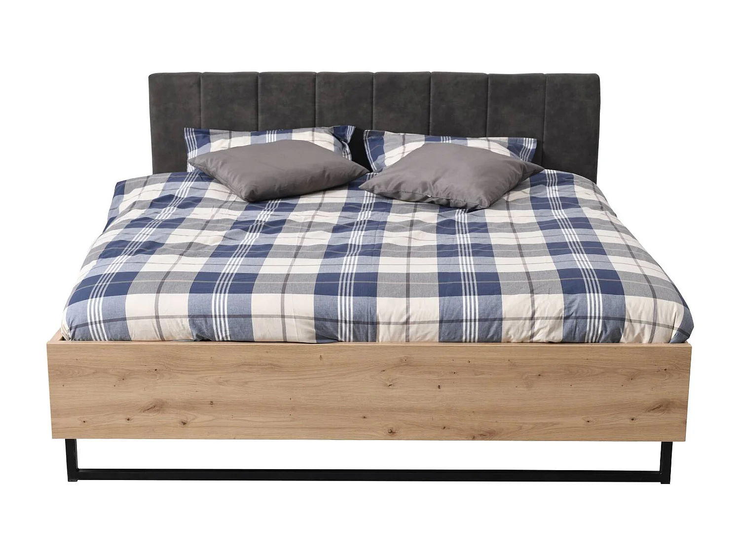 Łóżko podwójne 197,5x94x212 cm szare tkanina dąb