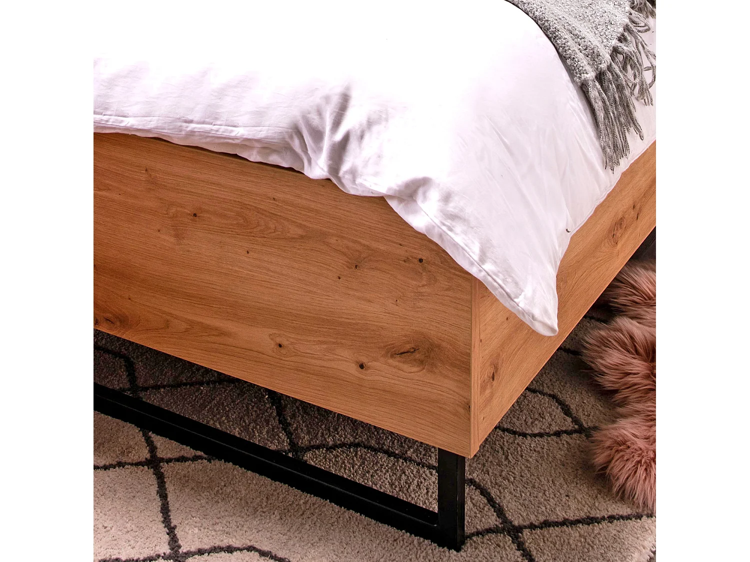 Łóżko podwójne 197,5x94x212 cm szare tkanina dąb