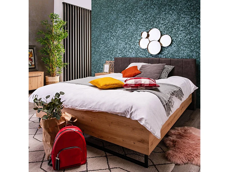 Letto matrimoniale 197,5x94x212 cm tessuto grigio rovere