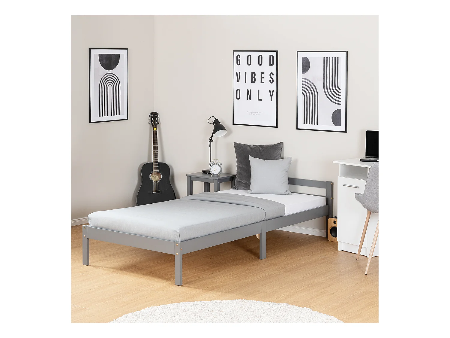 Holzbett 90x200 cm grau Kiefer