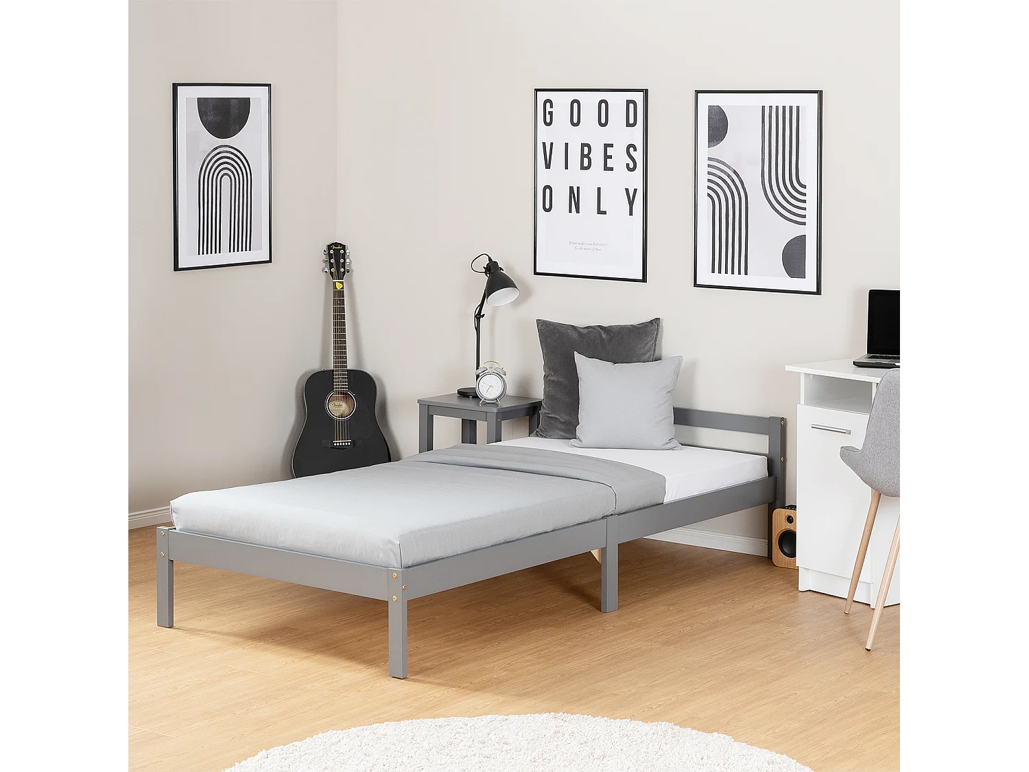 Houten Bed 90x200 cm grijs Grenen