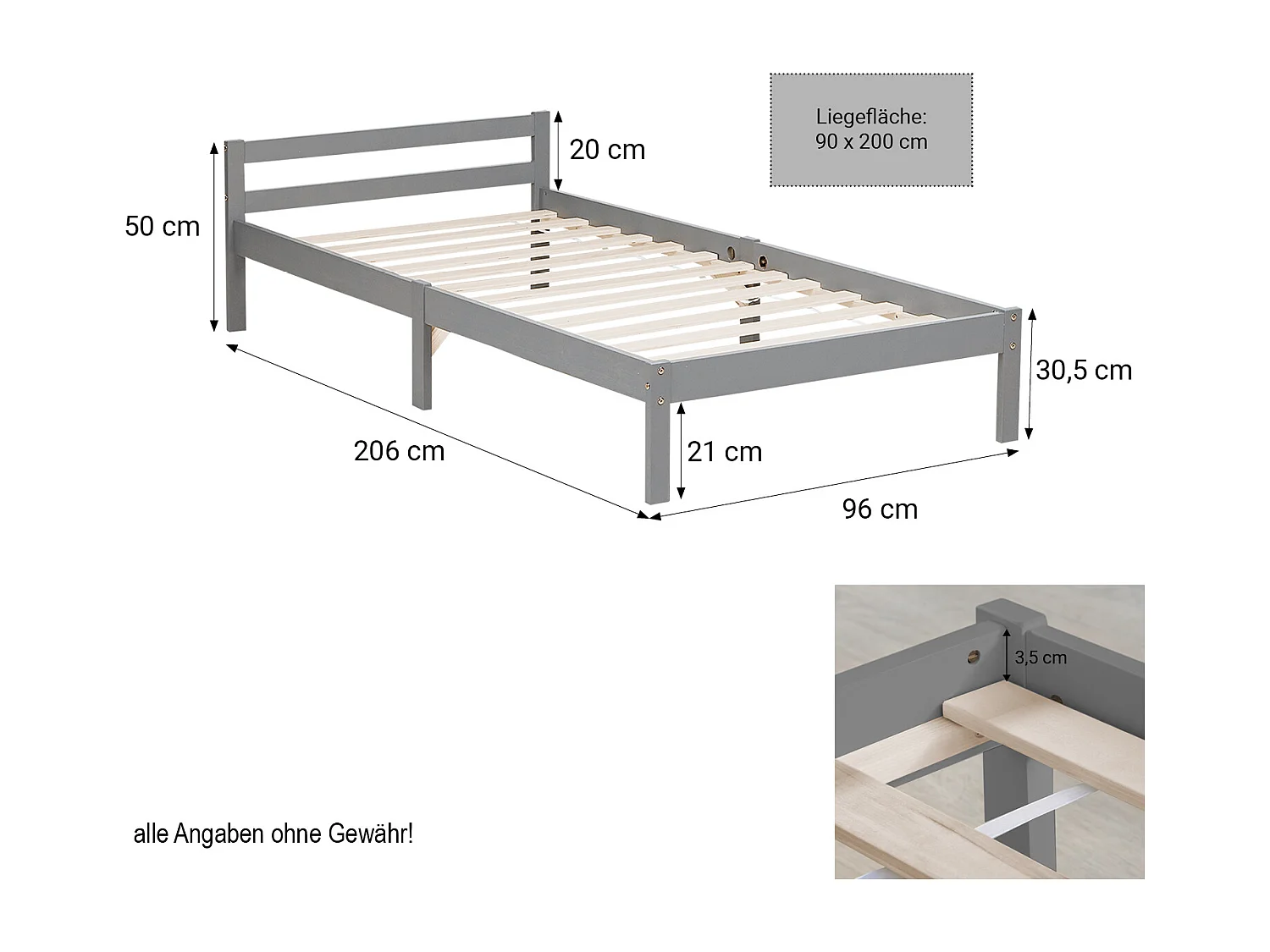 Houten Bed 90x200 cm grijs Grenen