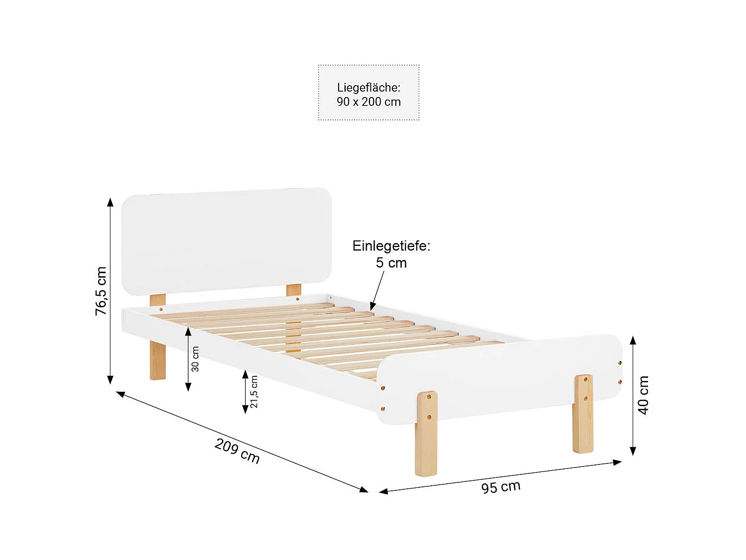 Einzelbett 90x200 cm weiß