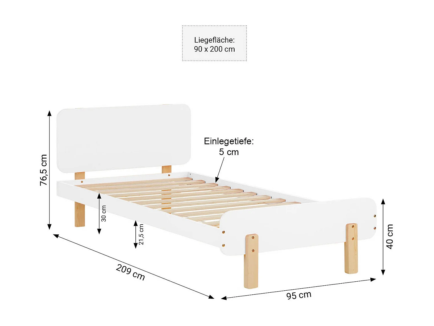 Einzelbett 90x200 cm weiß