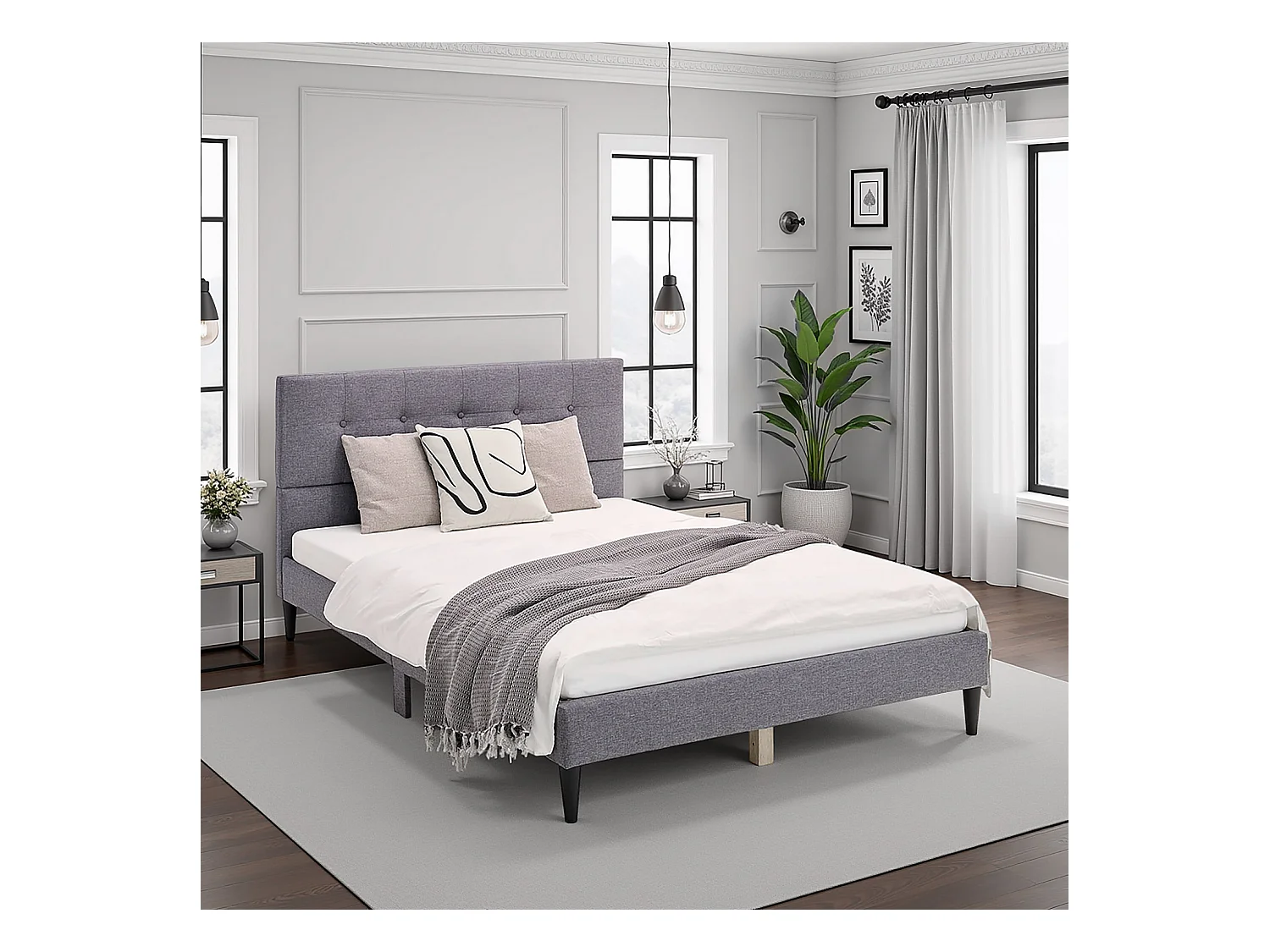 Cadre de Lit Rembourré 120x200 cm Gris