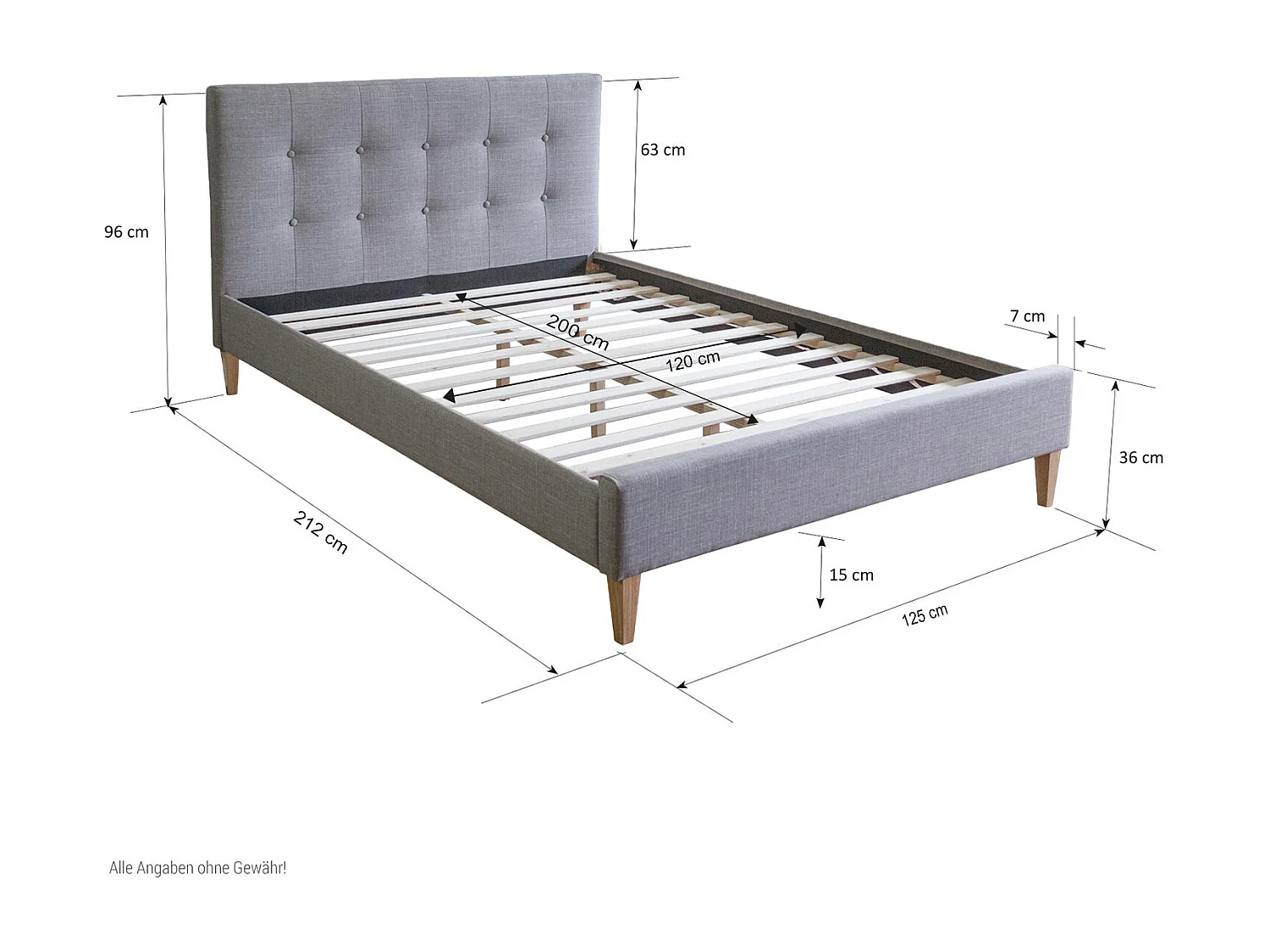 Gestoffeerd Bedframe 120x200 cm Grijs
