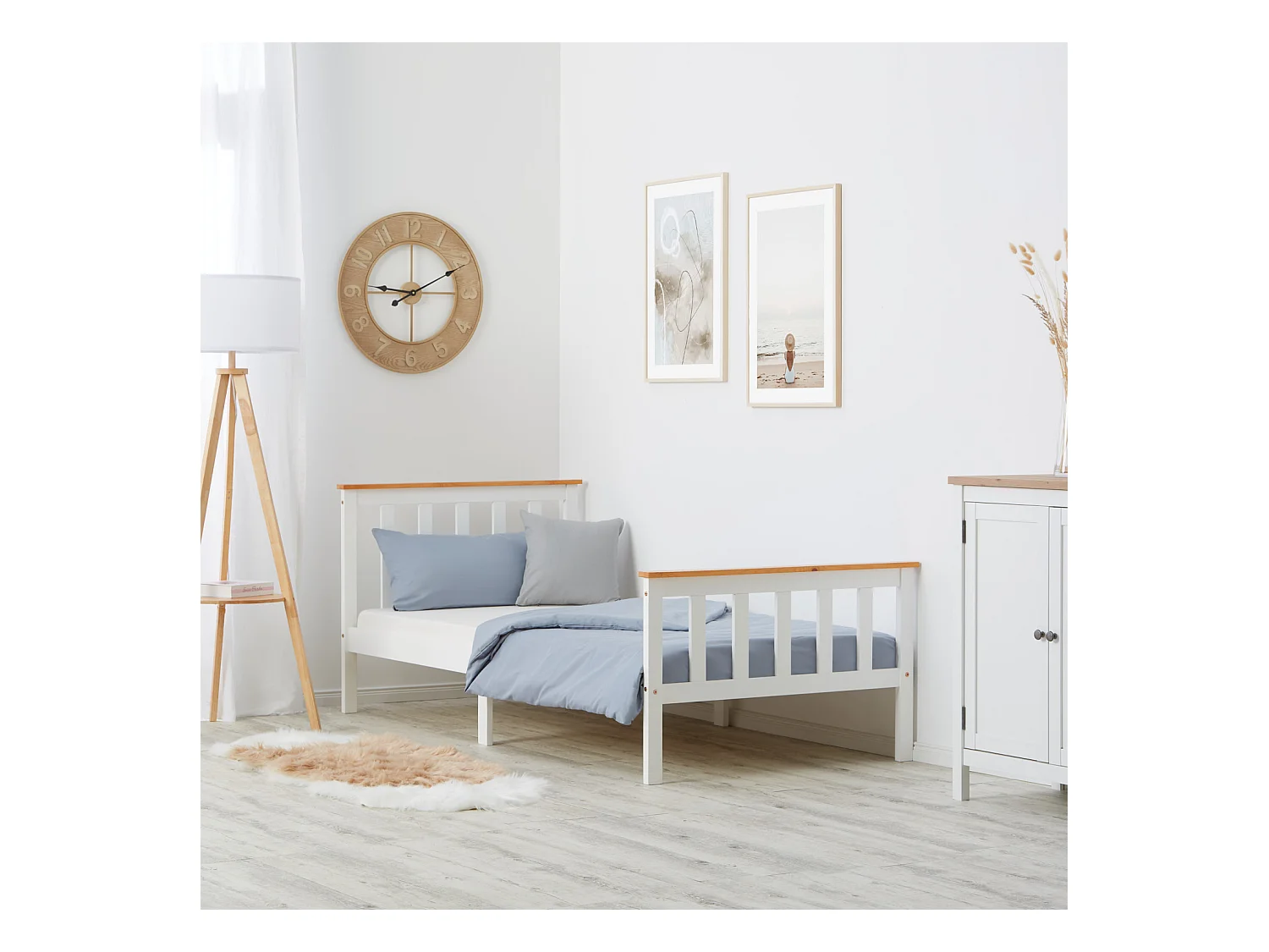 Einzelbett 90x200 cm weiß Massiv Kiefernholz Rahmenbett Tagesbett