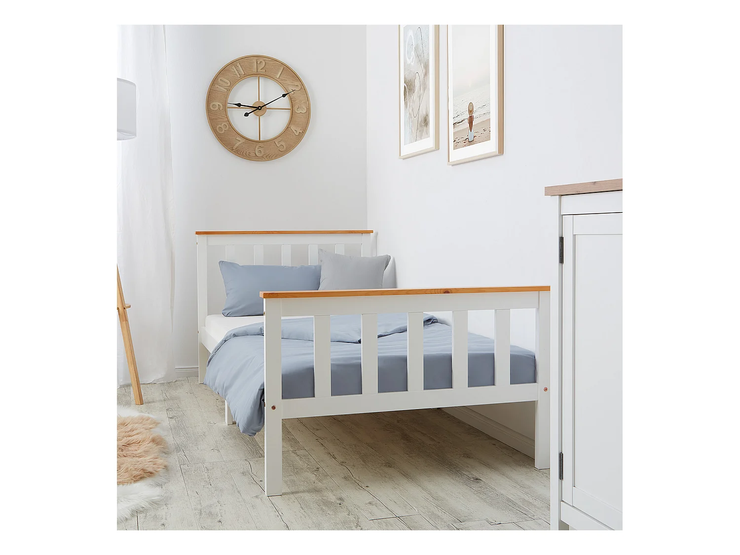 Einzelbett 90x200 cm weiß Massiv Kiefernholz Rahmenbett Tagesbett