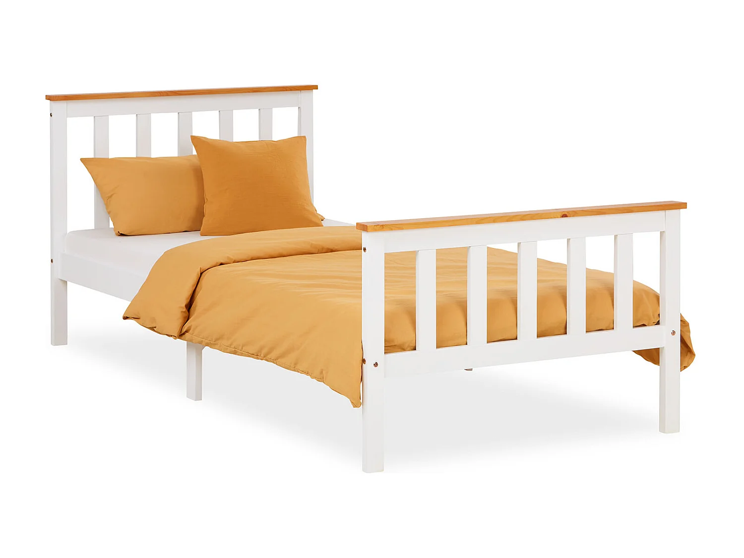 Letto singolo 90x200 cm bianco, struttura in legno massello di pino, letto da giorno