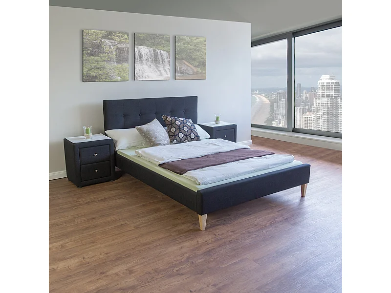 Gestoffeerd bed 140x200 cm zwart 1734