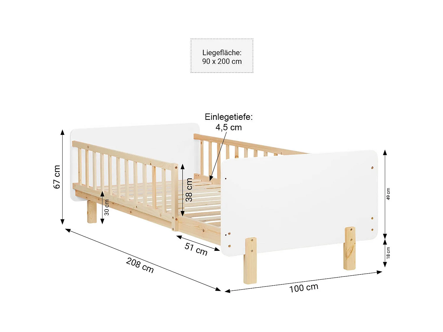 Einzelbett 90x200x12 cm weiß