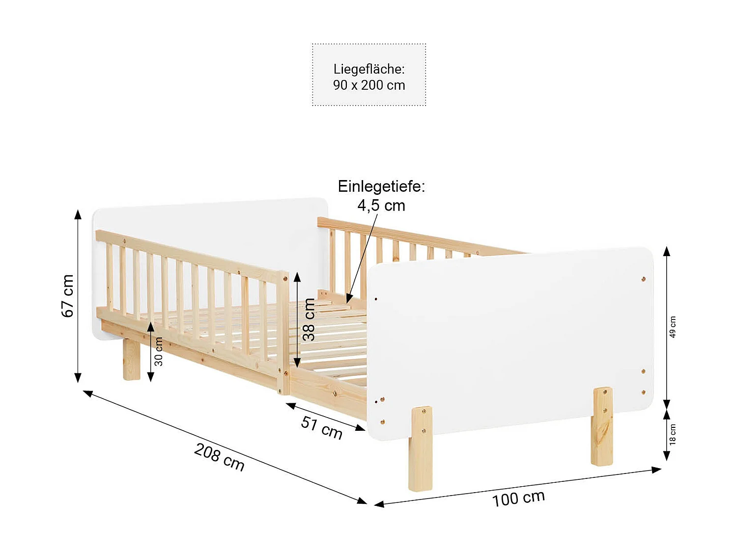 Einzelbett 90x200x12 cm weiß