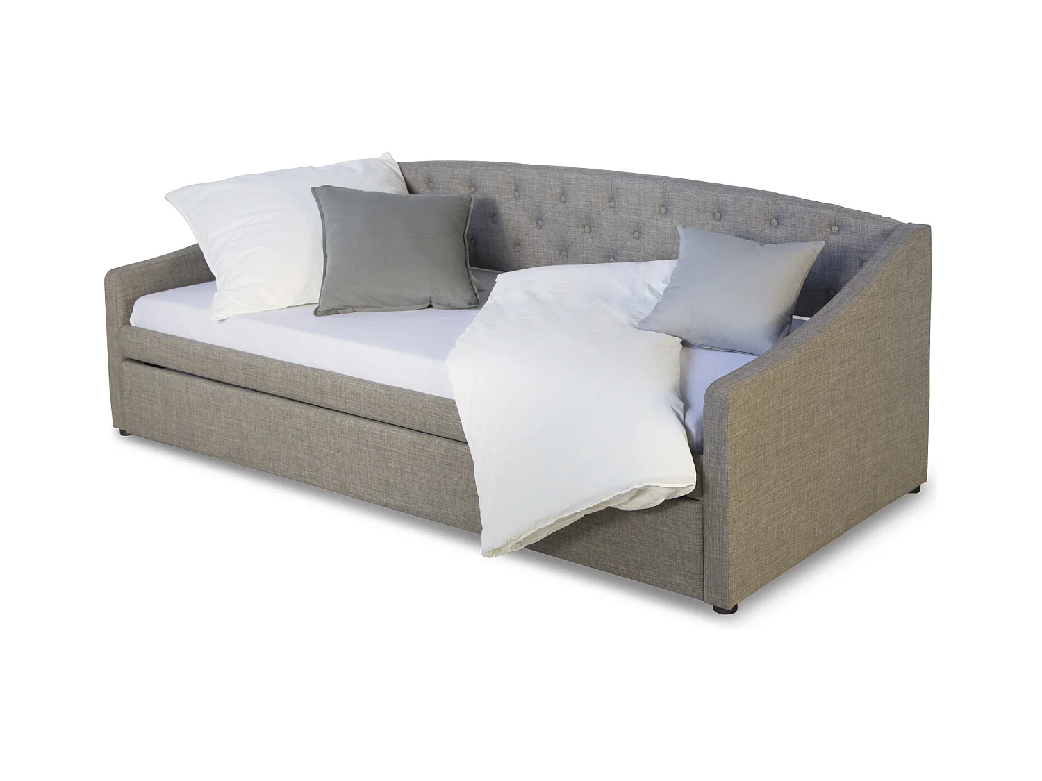 Tagesbett 90x200 cm grau Gepolstertes Bett mit Schublade Schlafsofa Gästebett ausziehbar