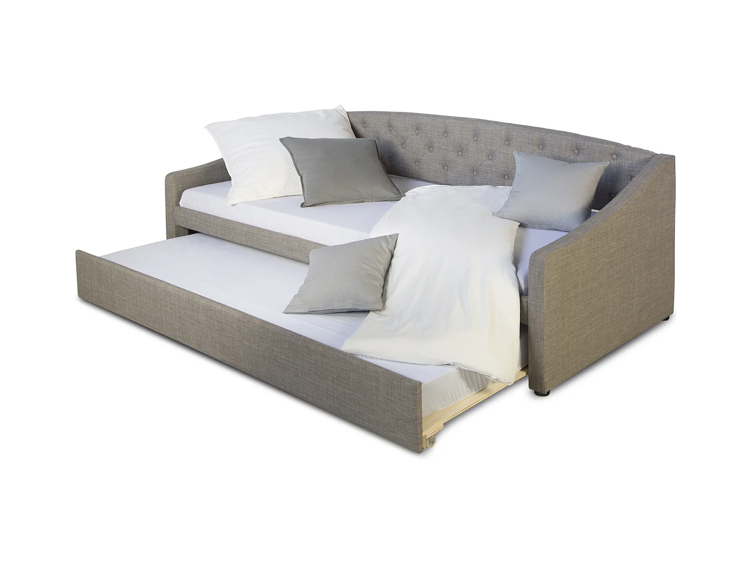 Tagesbett 90x200 cm grau Gepolstertes Bett mit Schublade Schlafsofa Gästebett ausziehbar