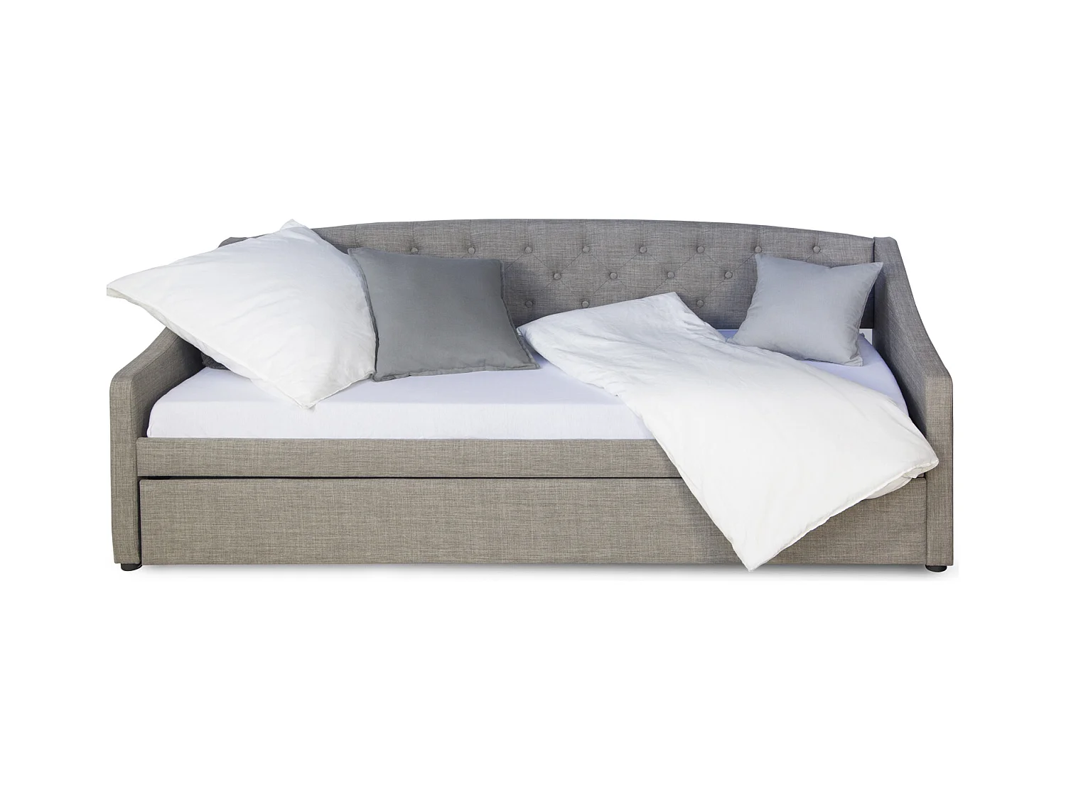 Tagesbett 90x200 cm grau Gepolstertes Bett mit Schublade Schlafsofa Gästebett ausziehbar