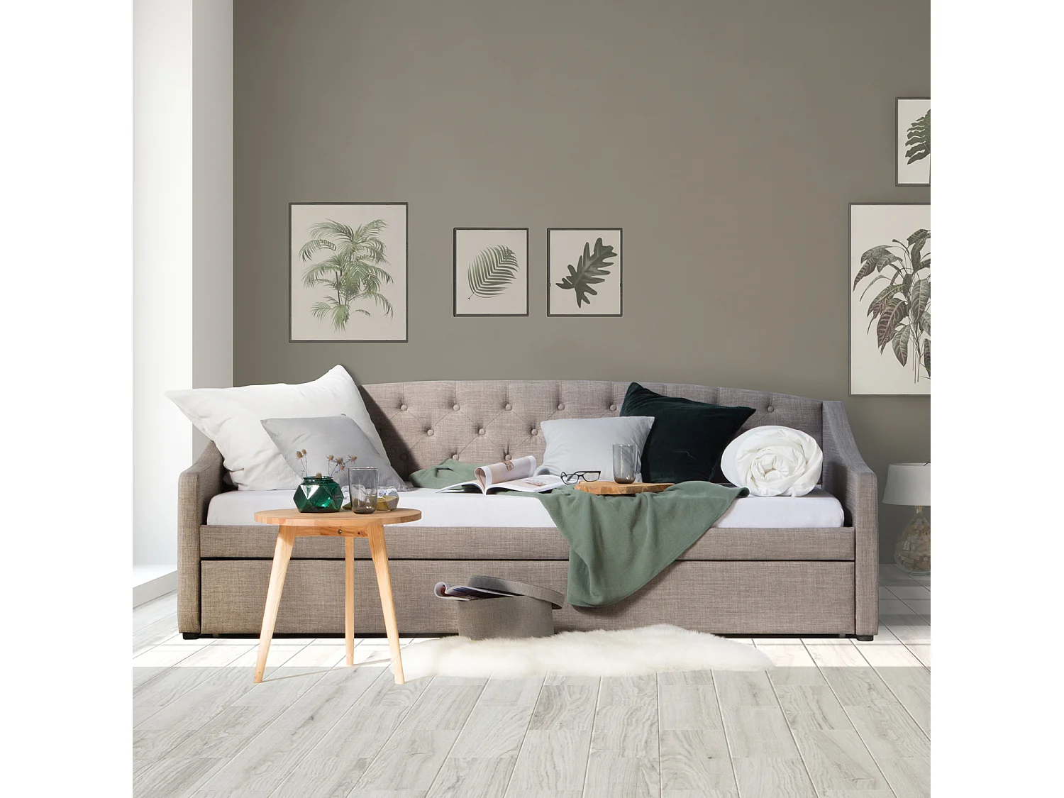 Łóżko dzienne 90x200 cm szare Tapicerowane łóżko z szufladą, sofa, rozkładane łóżko dla gości, rozsuwane