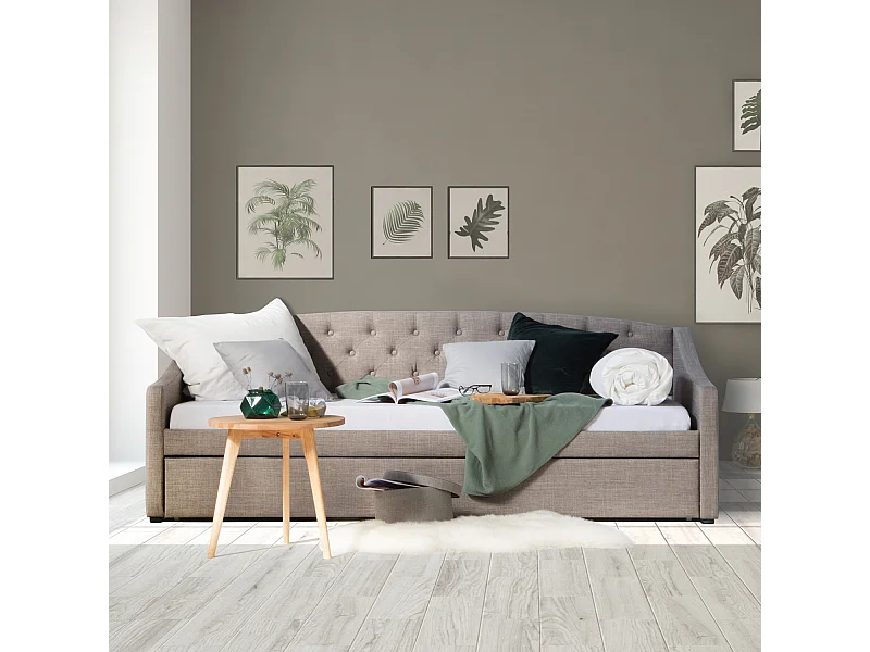 Łóżko dzienne 90x200 cm szare Tapicerowane łóżko z szufladą, sofa, rozkładane łóżko dla gości, rozsuwane