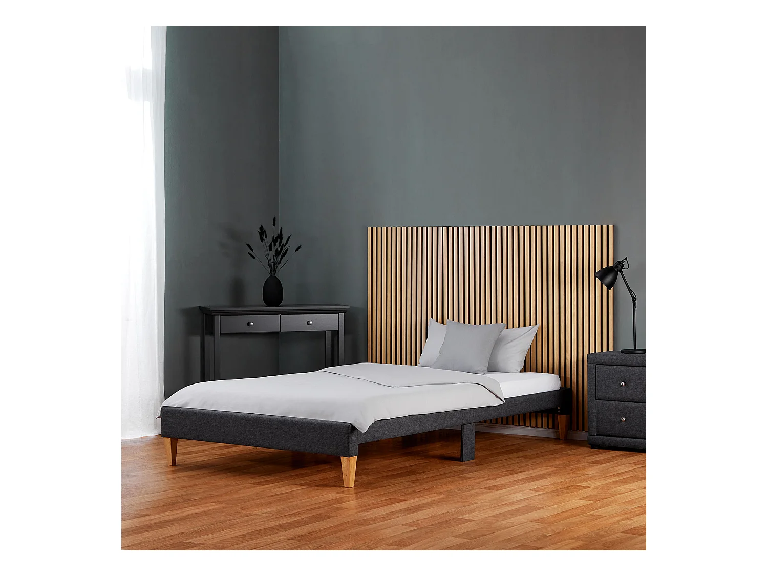 Polsterbett 90x200 cm grau Slatts