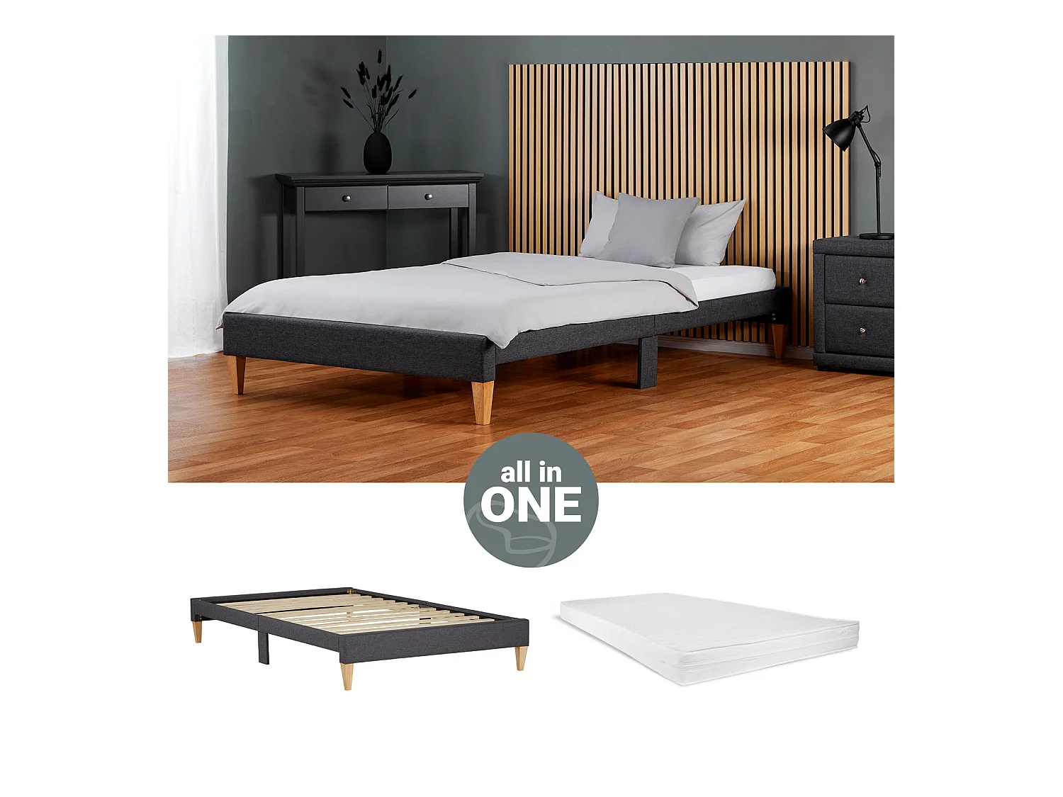 Polsterbett 90x200 cm grau Slatts