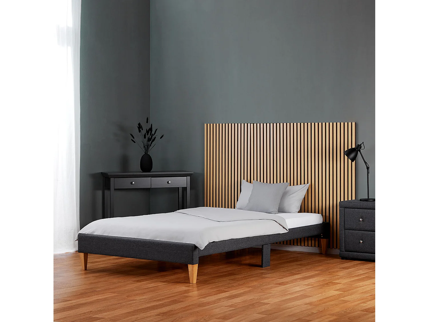 Cama tapizada 90x200 cm gris Slatts
